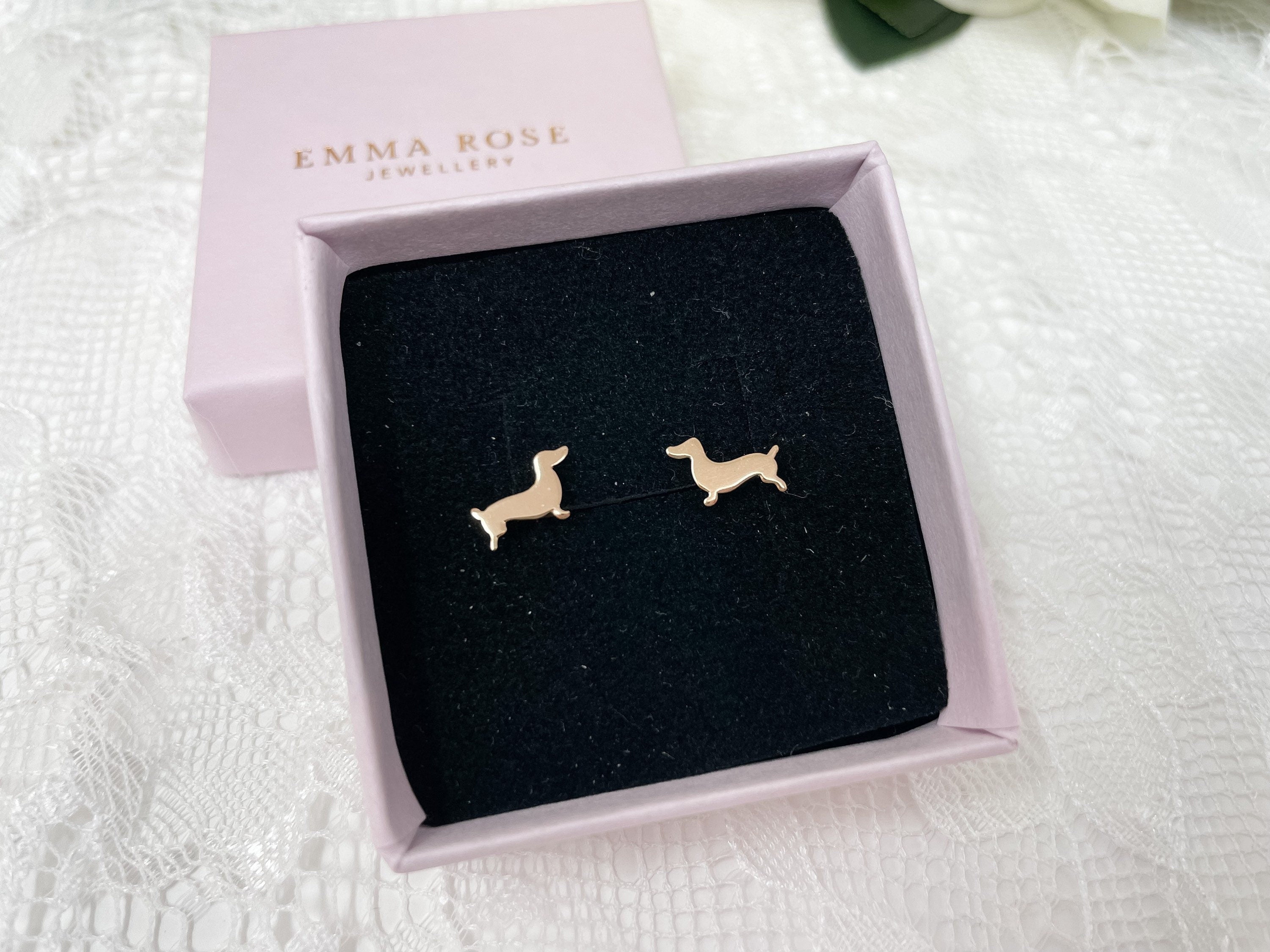 Dachshund Stud Earrings - Sausage Dog - Rose Gold Sterling Silver - Dog Lover Jewellery - Gift For Her - Dog Mum
