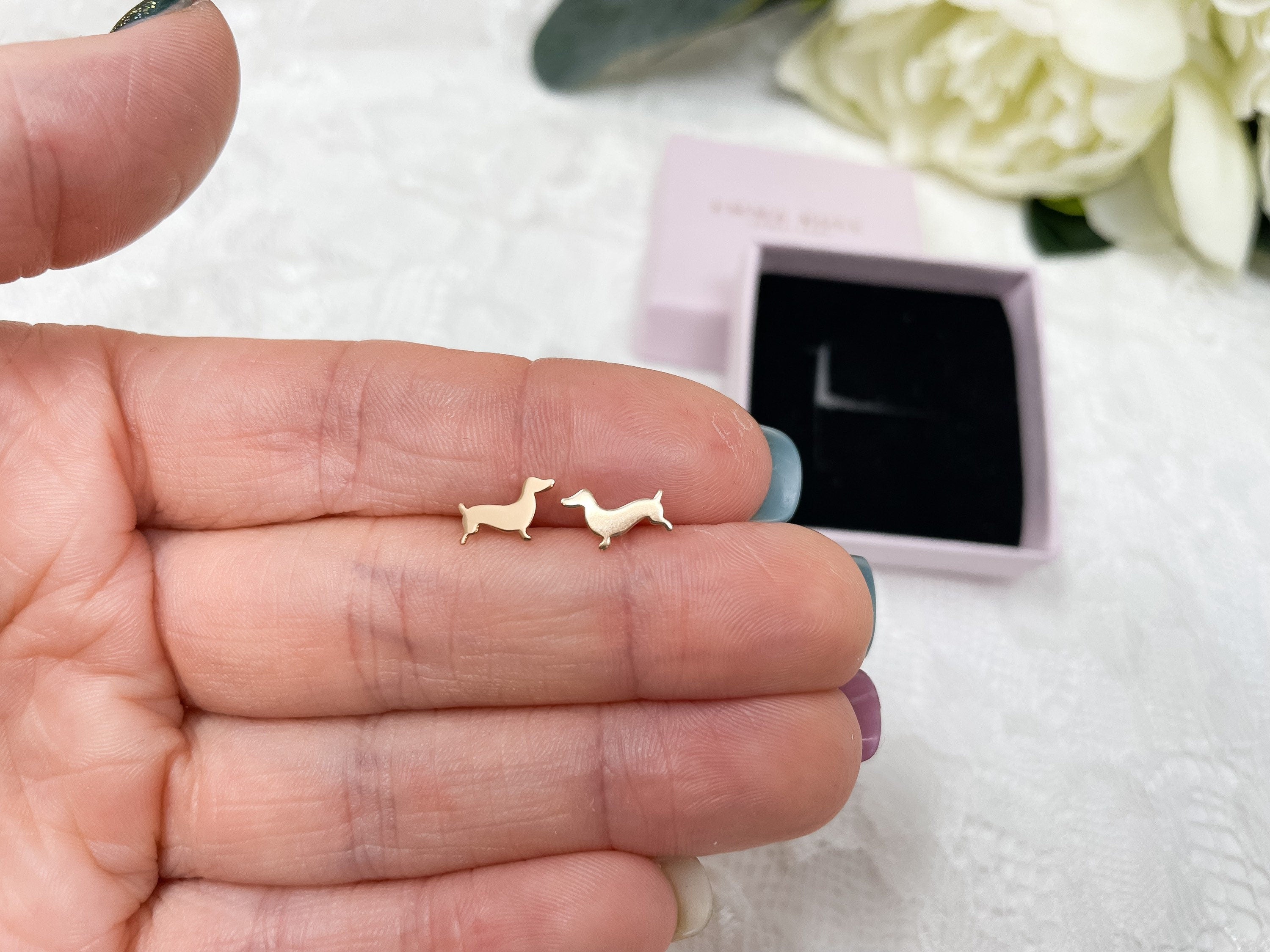 Dachshund Stud Earrings - Sausage Dog - Rose Gold Sterling Silver - Dog Lover Jewellery - Gift For Her - Dog Mum