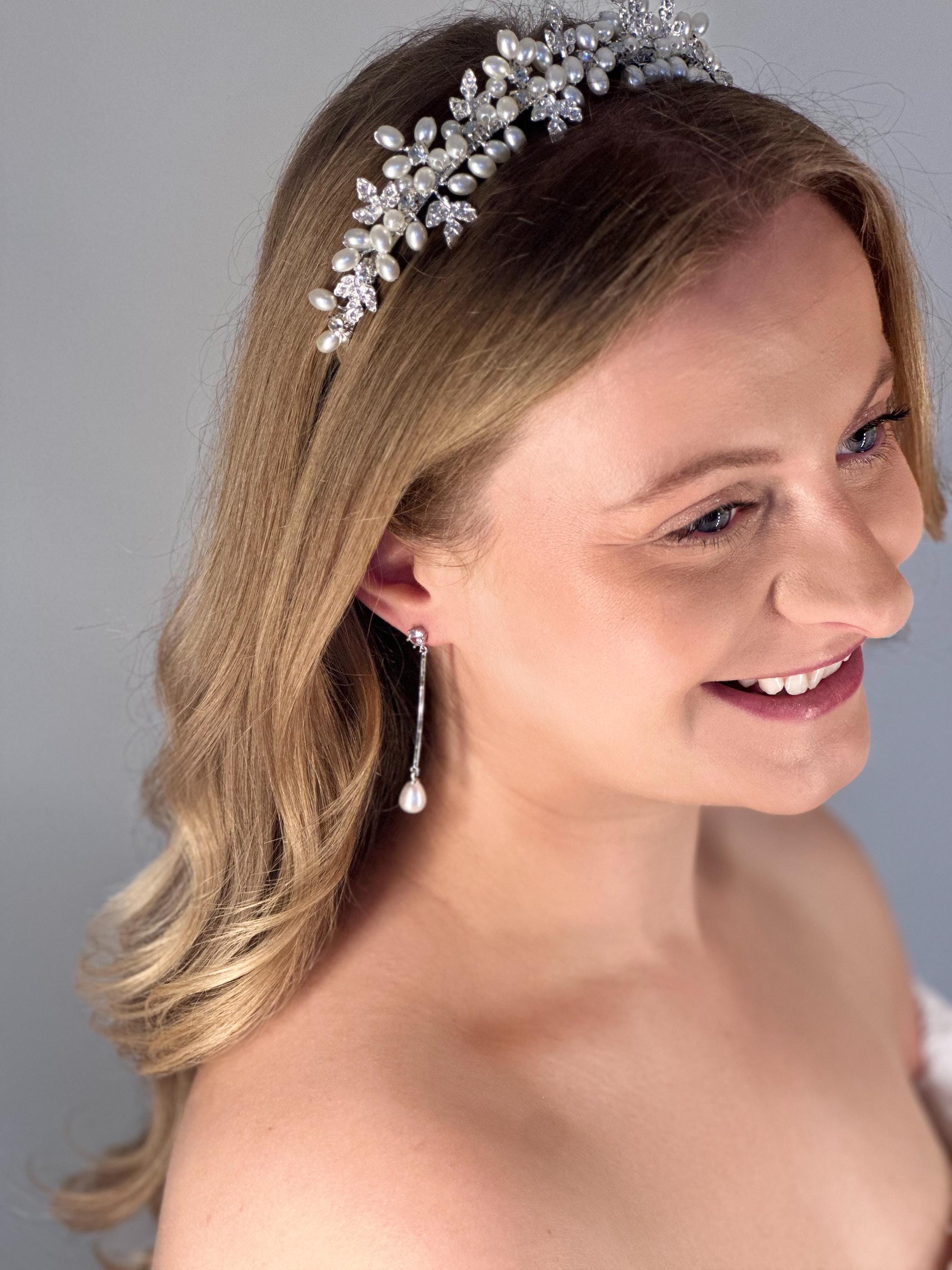 Long Pearl Drop Bridal Earrings | Cubic Zirconia | Bride | Wedding Earrings | Teardrop Pearl | Bridal Jewellery | Gift