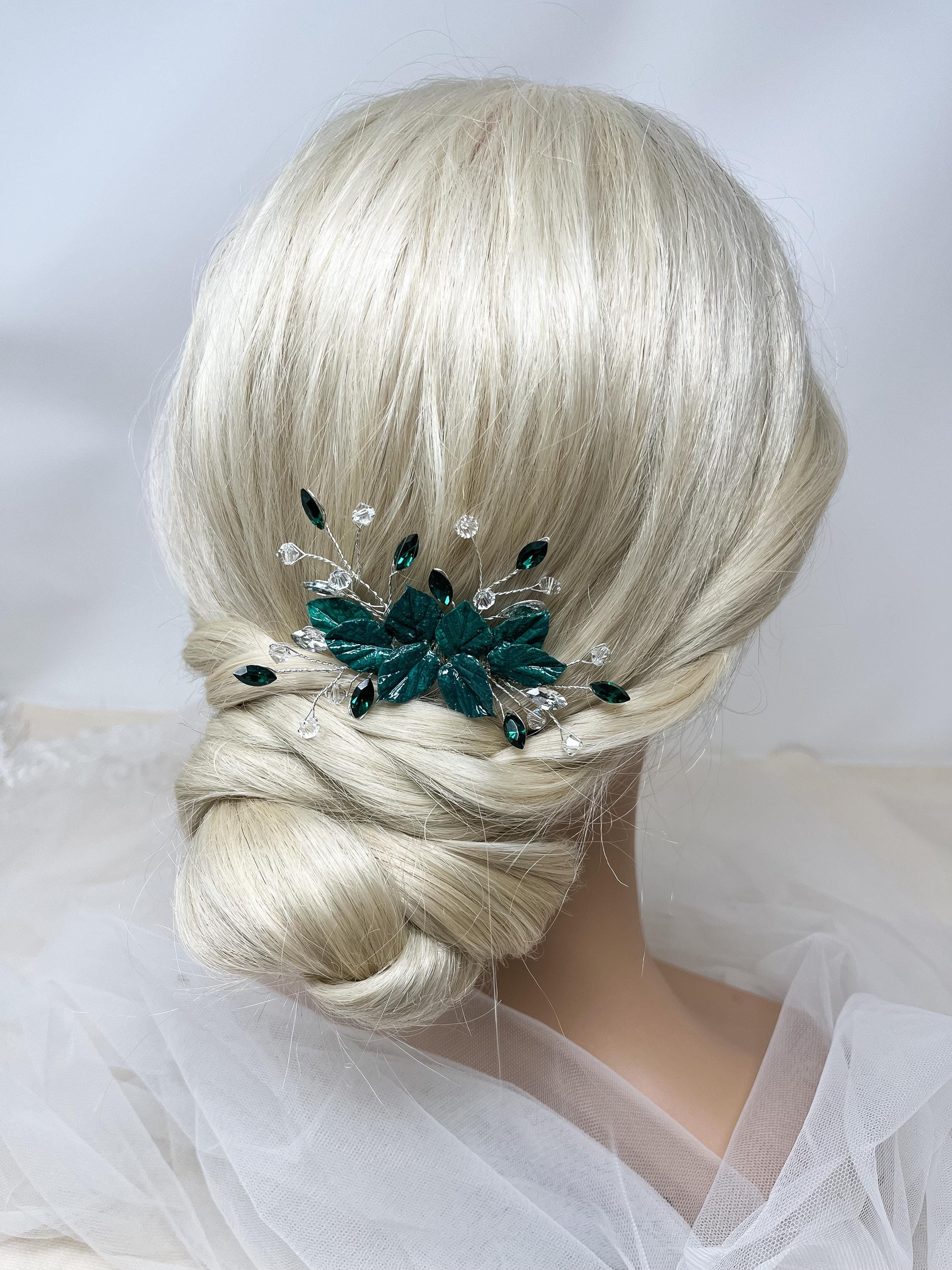 Bridal Hair Comb - Bridesmaids - Green Leaves Boho Hair Piece - Gift - Bride