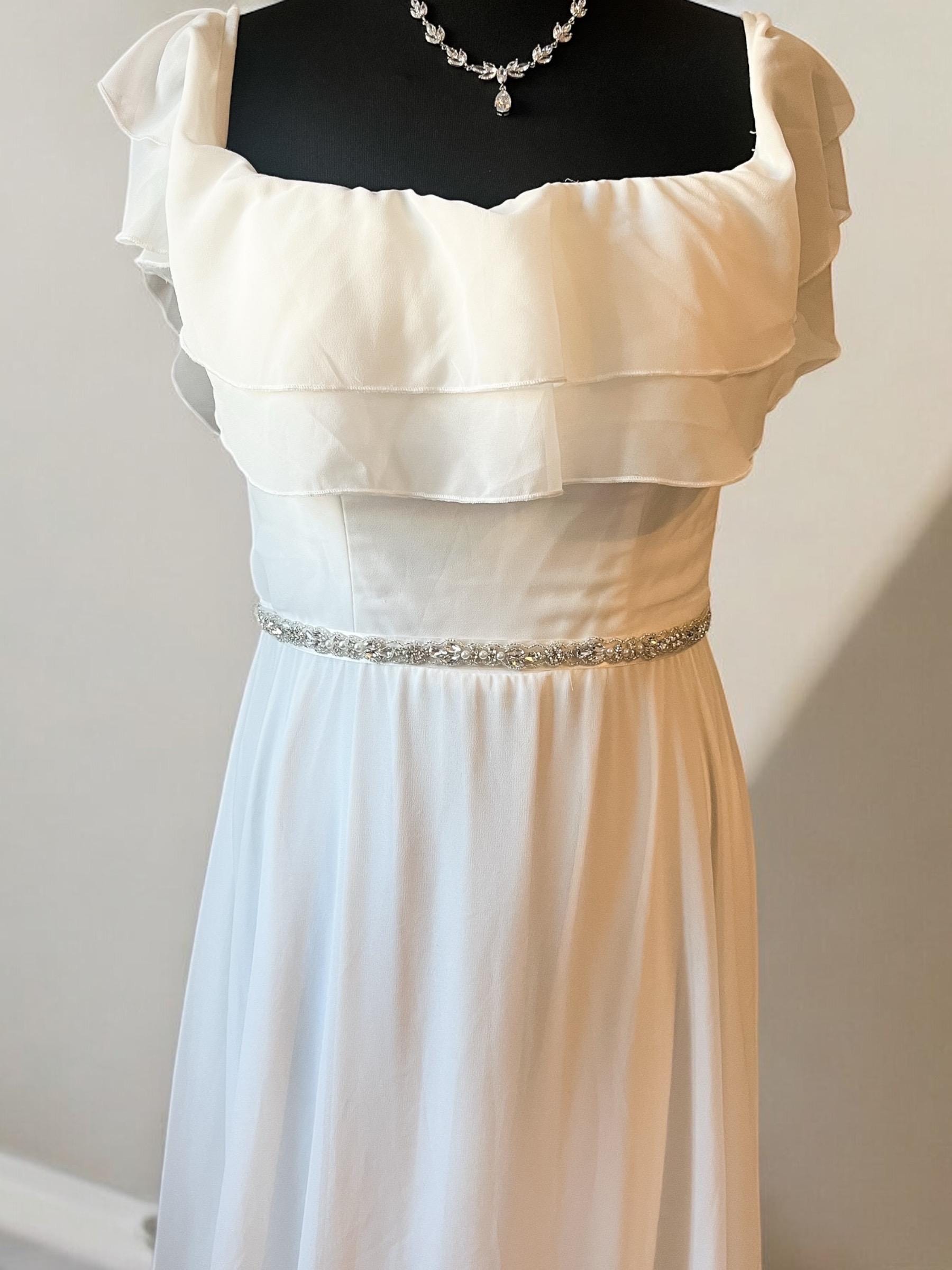 Thin Bridal Belt - Crystal Pearl Beaded Wedding Sash - Bridam Accessories