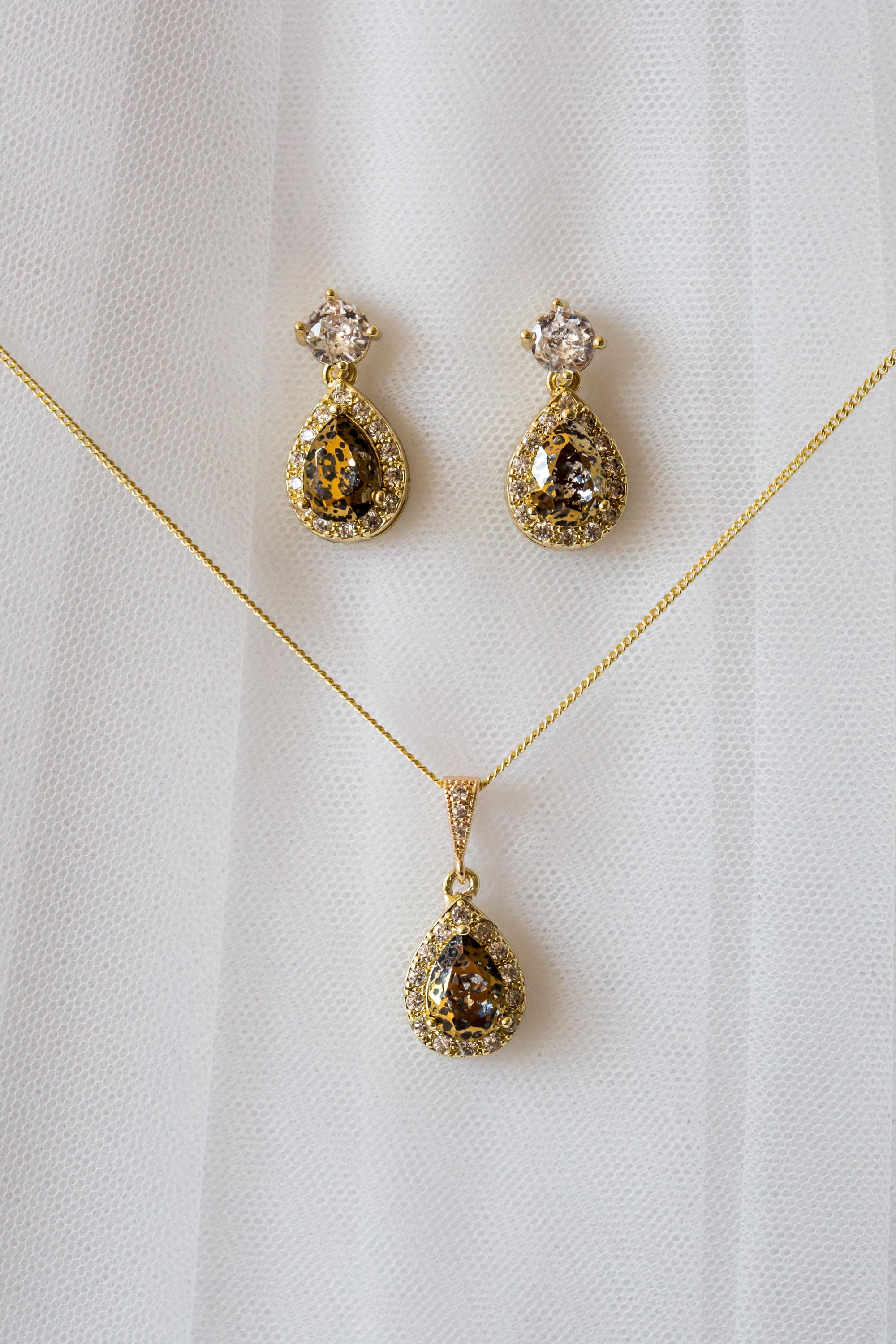 Gold Leopard Print Jewellery | Wedding Jewellery | Drop Earring | Necklace | Bridesmaid Gift | Bride