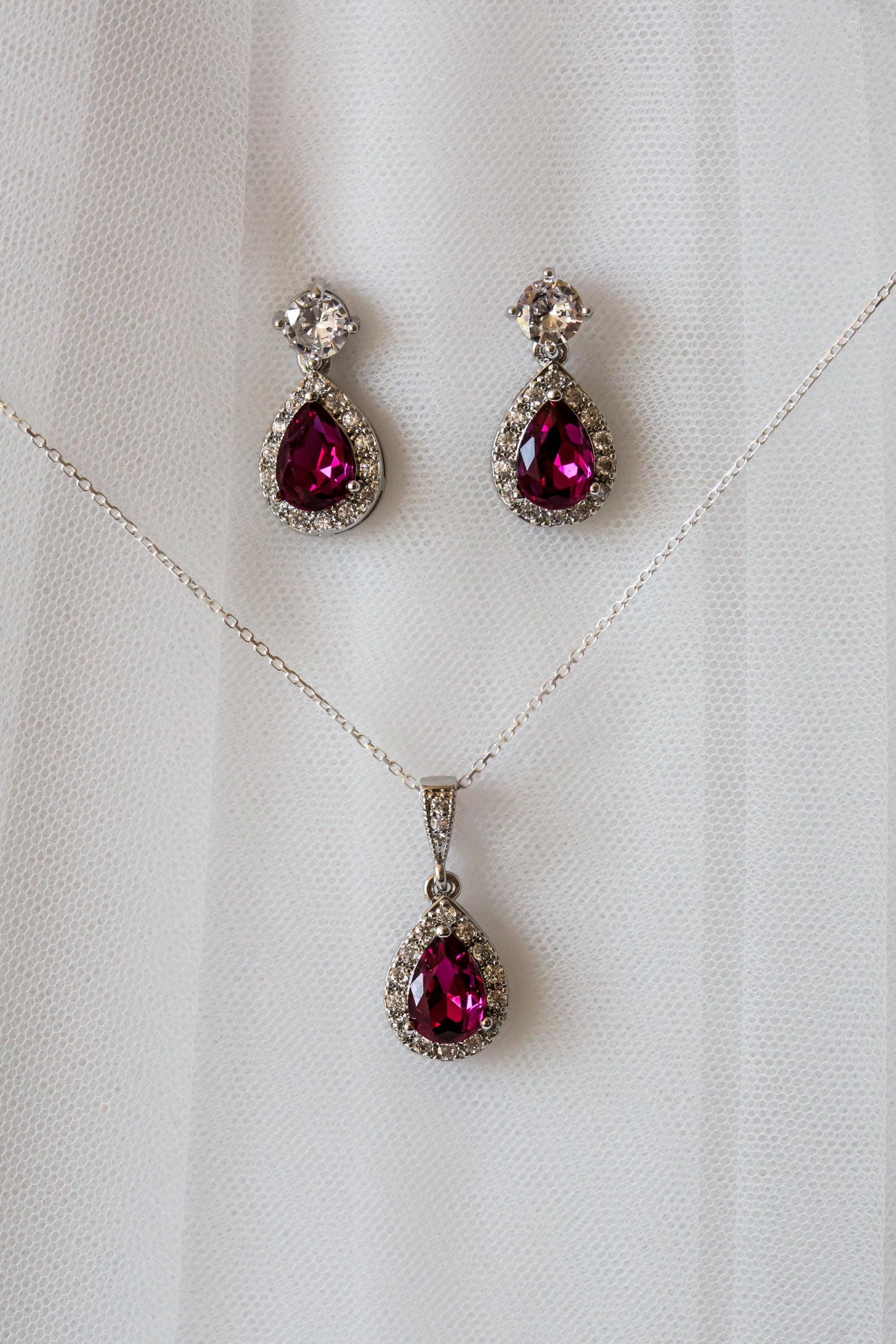 Indian Pink Crystal Jewellery Set | Wedding Jewellery | Drop Earring | Necklace | Bridesmaid Gift | Bride
