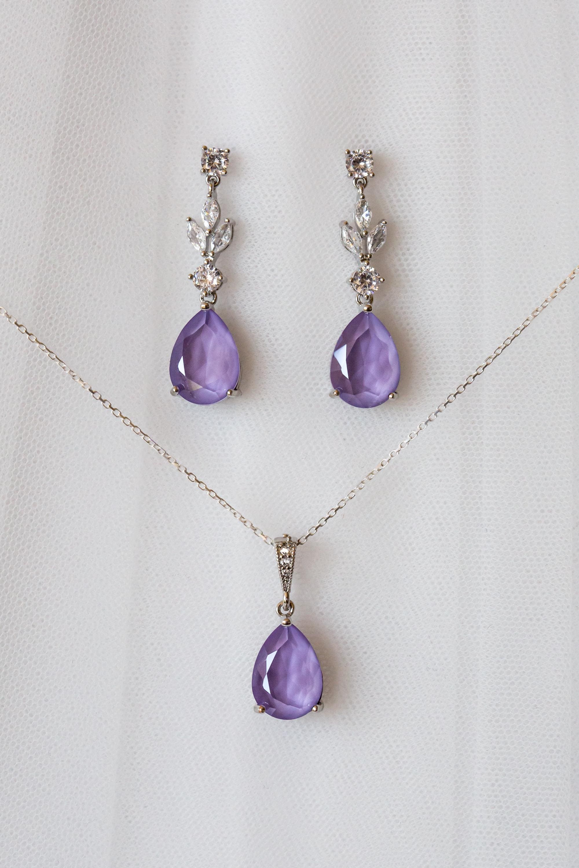 Lilac Bridal Jewellery Set - Wedding Drop Earring Pendant Set | Bridesmaid Earrings
