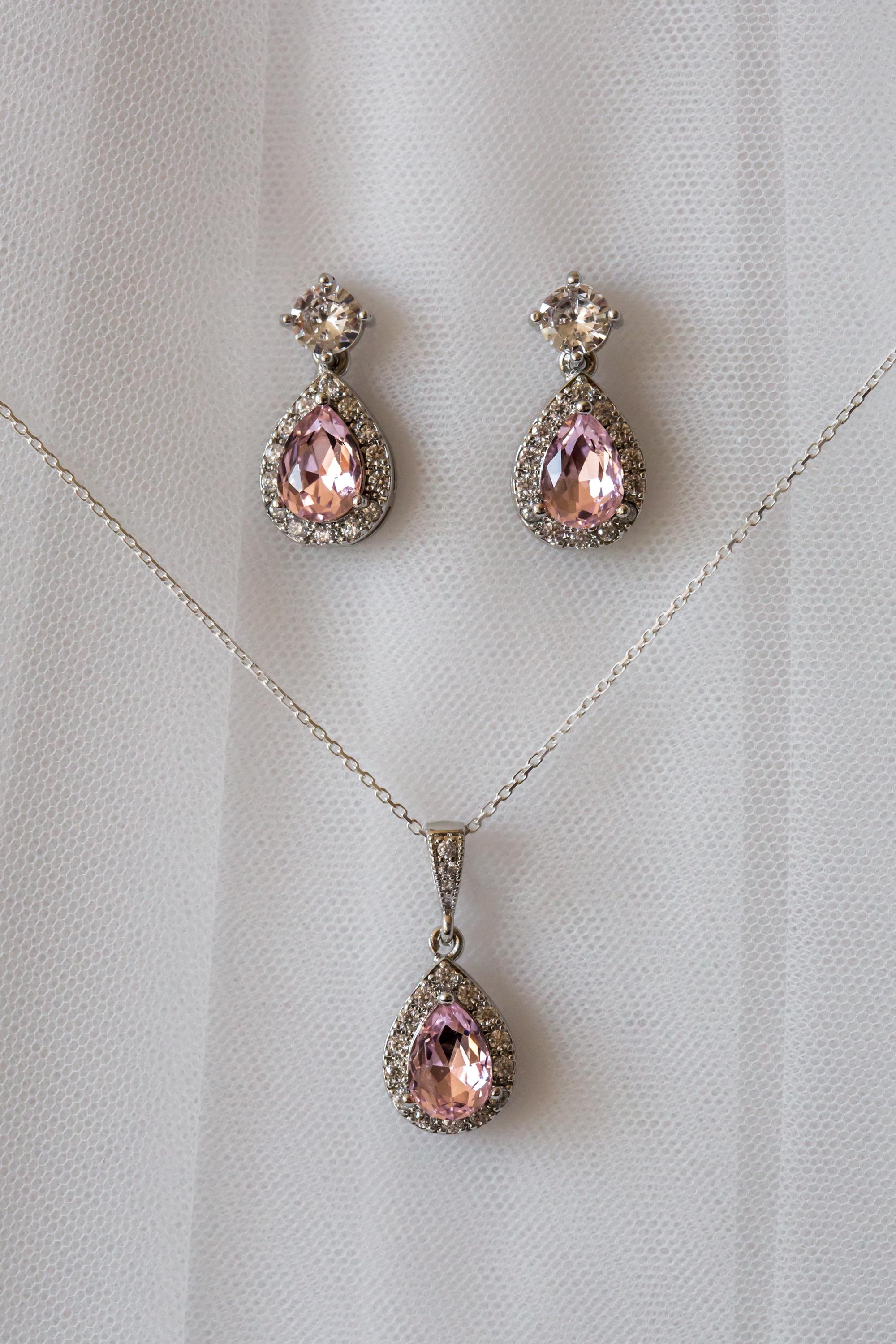 Light Blush Pink Crystal Jewellery Set | Wedding Jewellery | Drop Earring | Necklace | Bridesmaid Gift | Bride