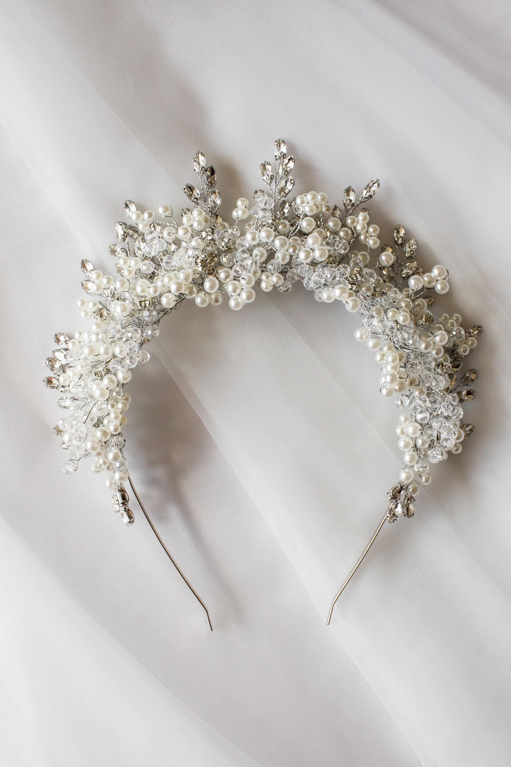 Bridal Crown | Large Pearl Tiara | Bride | Wedding | Headband