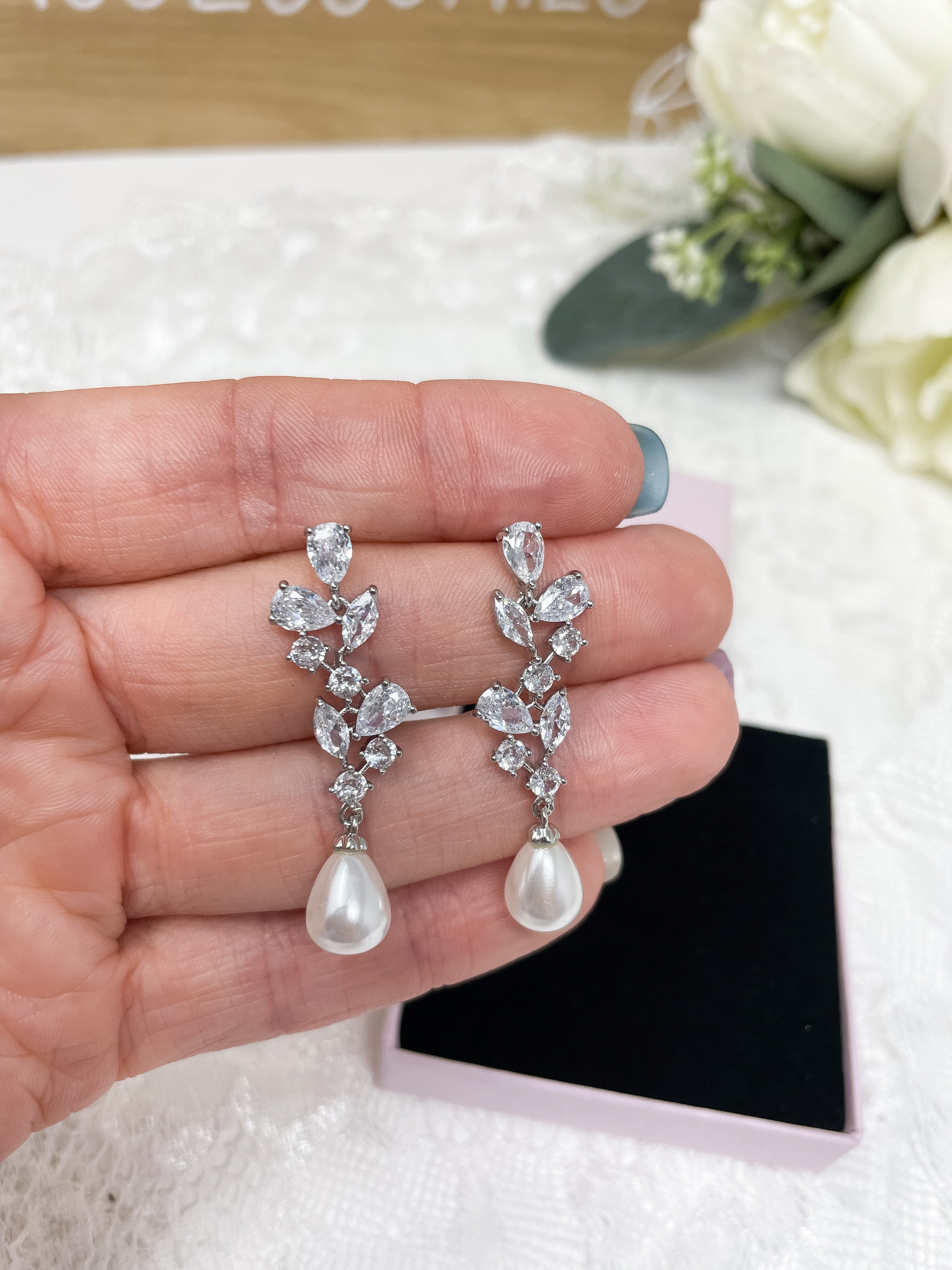 Long Pearl Drop Bridal Necklace | Wedding Jewellery Set