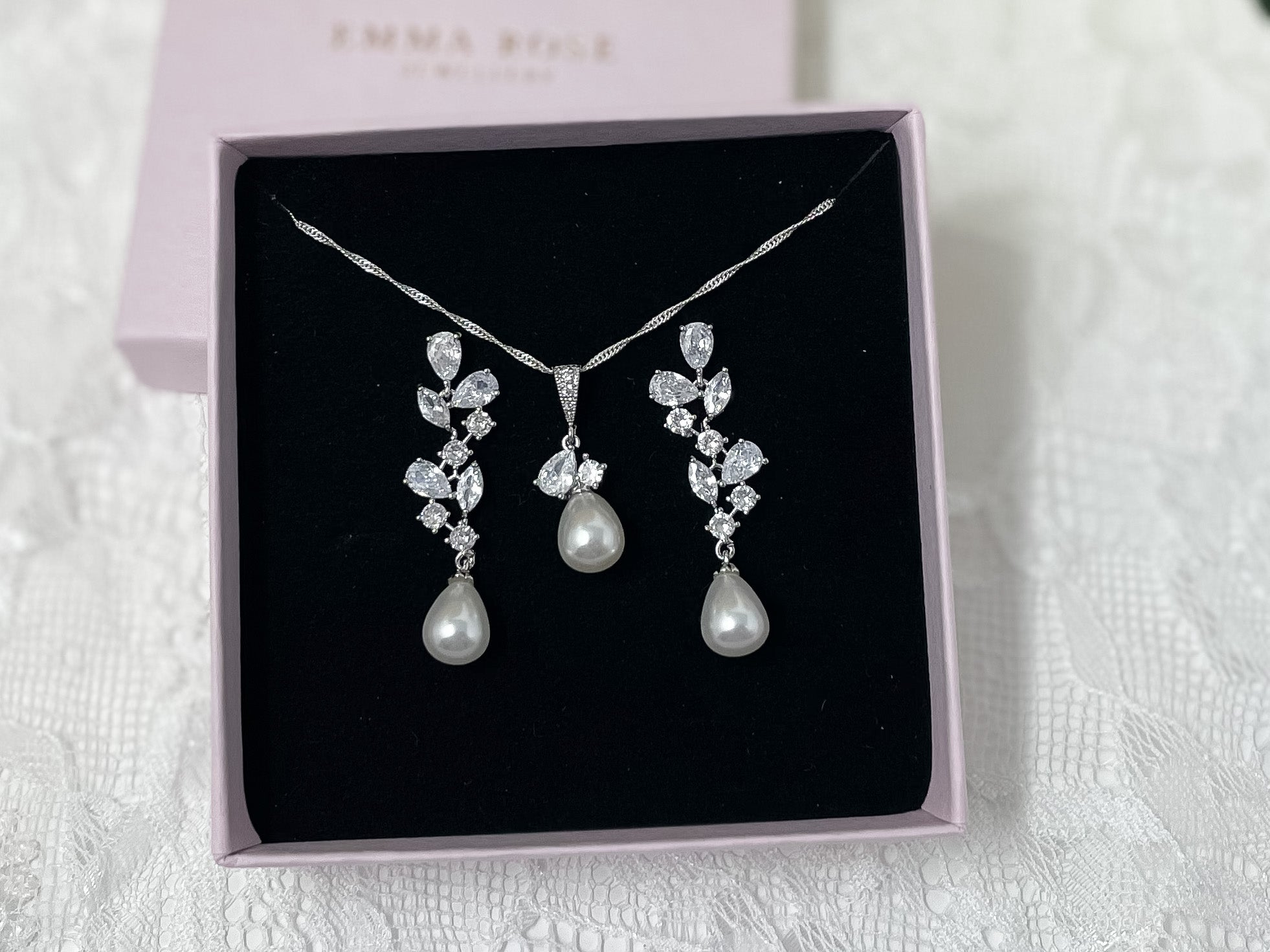 Long Pearl Drop Bridal Necklace | Wedding Jewellery Set