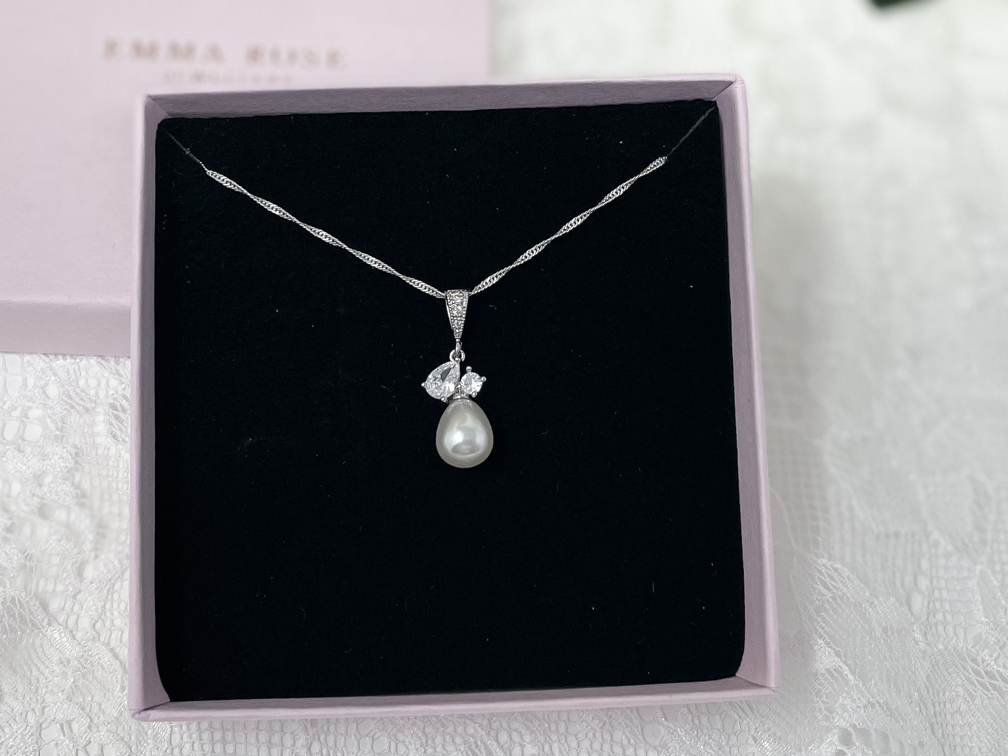 Long Pearl Drop Bridal Necklace | Wedding Jewellery Set