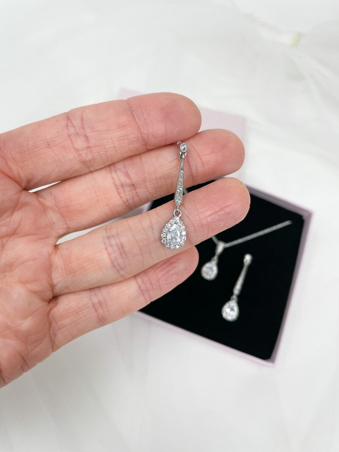 Long Delicate Drop Bridal Jewellery Set