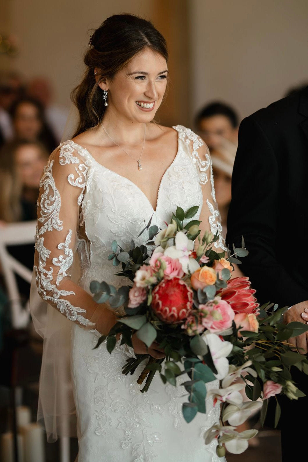 Pearl Drop Long Bridal Earrings