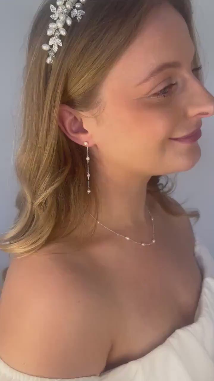 Long Pearl Drop Bridal Earrings | Freshwater Pearl | Bride | Wedding Earrings | Bridal Jewellery | Gift | Occasion