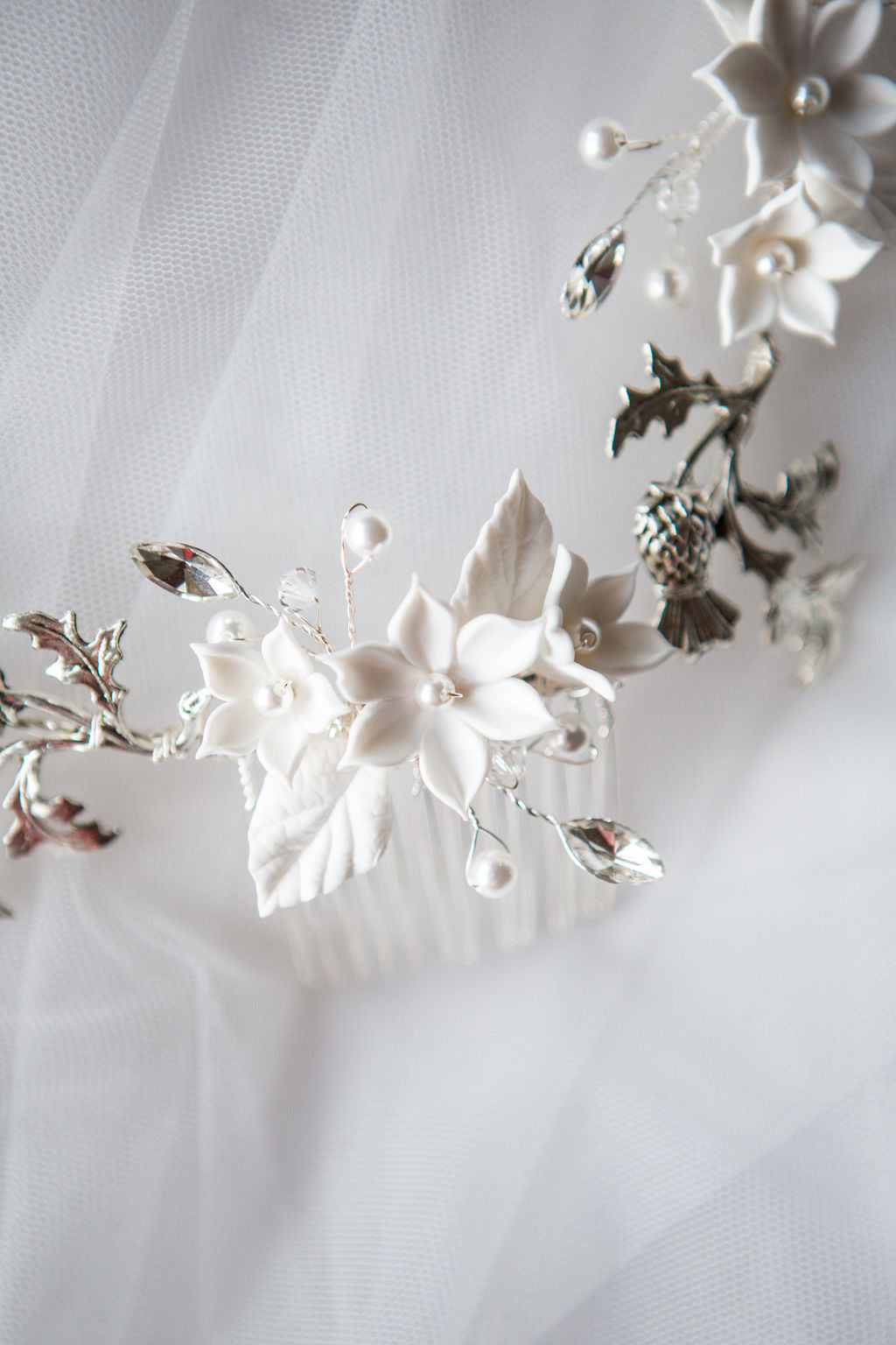 Thistle and Clay Flower Hair Vine Comb