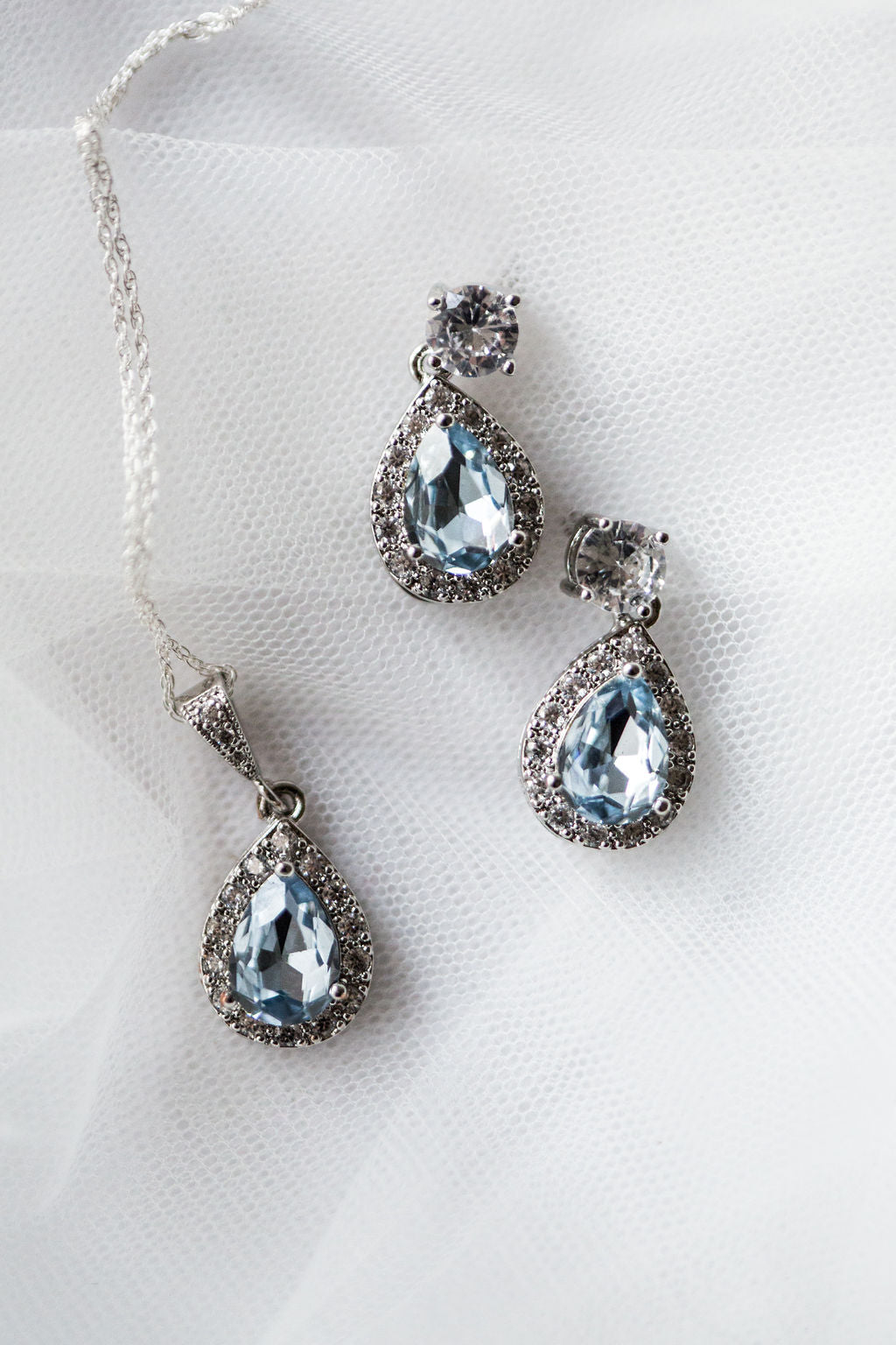 Light Sapphire Halo Bridal Jewellery Set