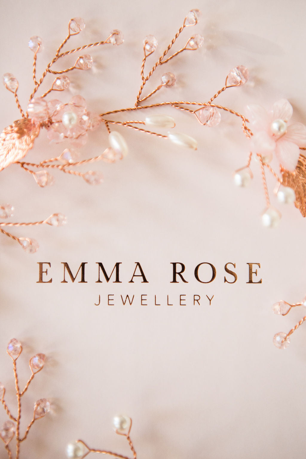 Rose Gold Crystal Blush Flower Hair Vine