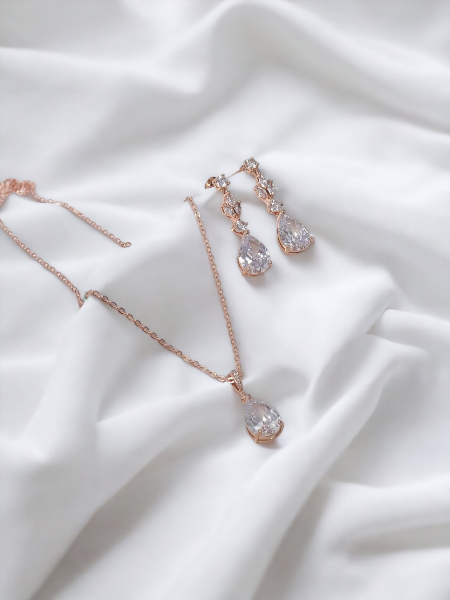 Rose Gold Teardrop Bridal Jewellery Set