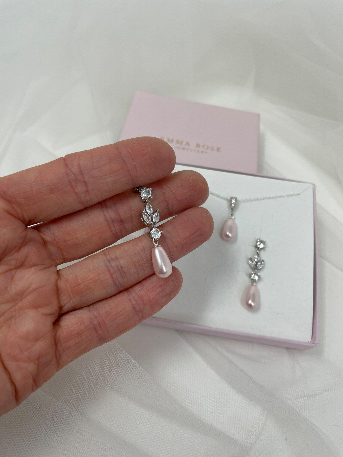 Small Pink Pearl Drop Pendant Necklace