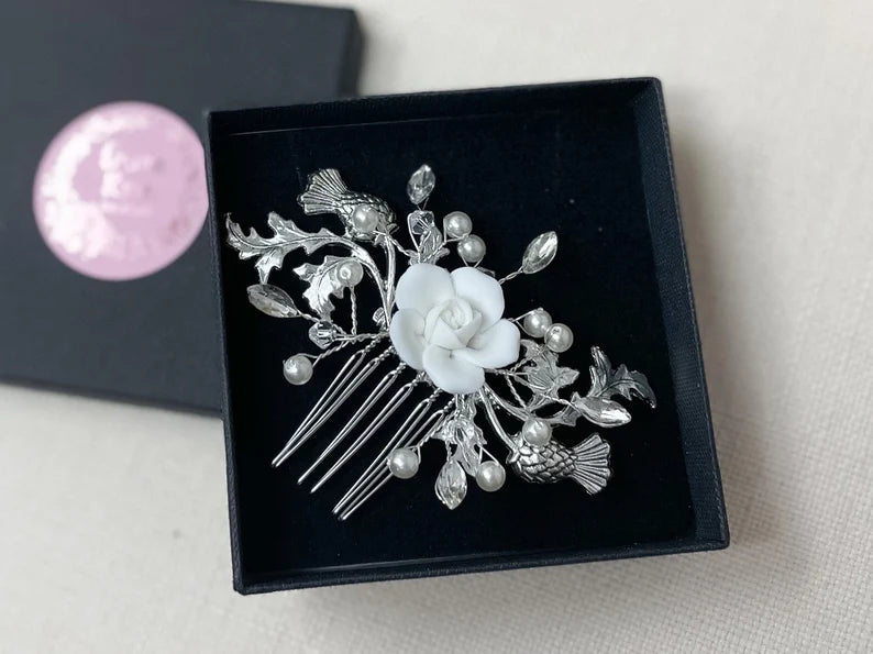 Rose and Thistle Hair Comb