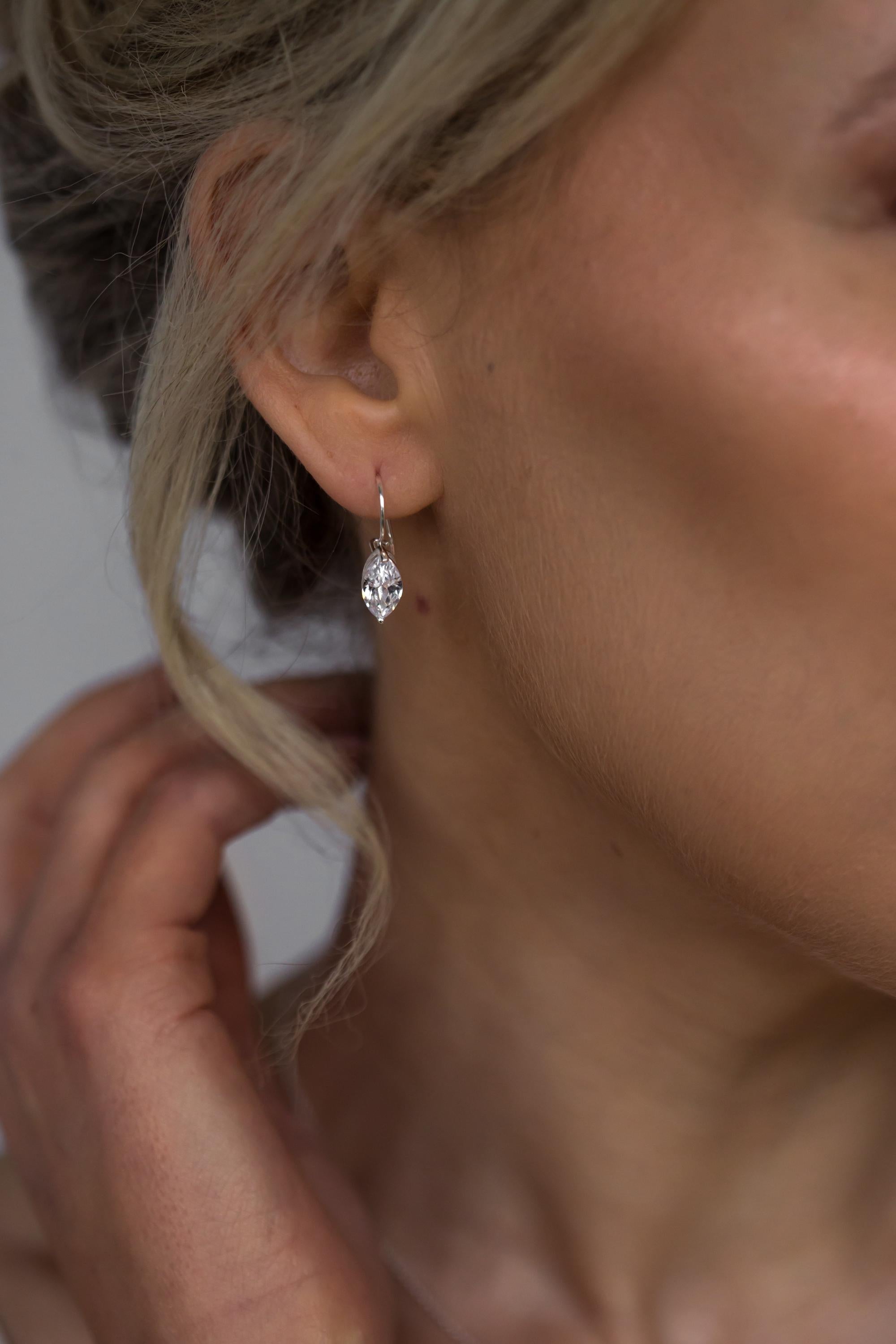 marquise drop sterling silver bridal earrings on bride