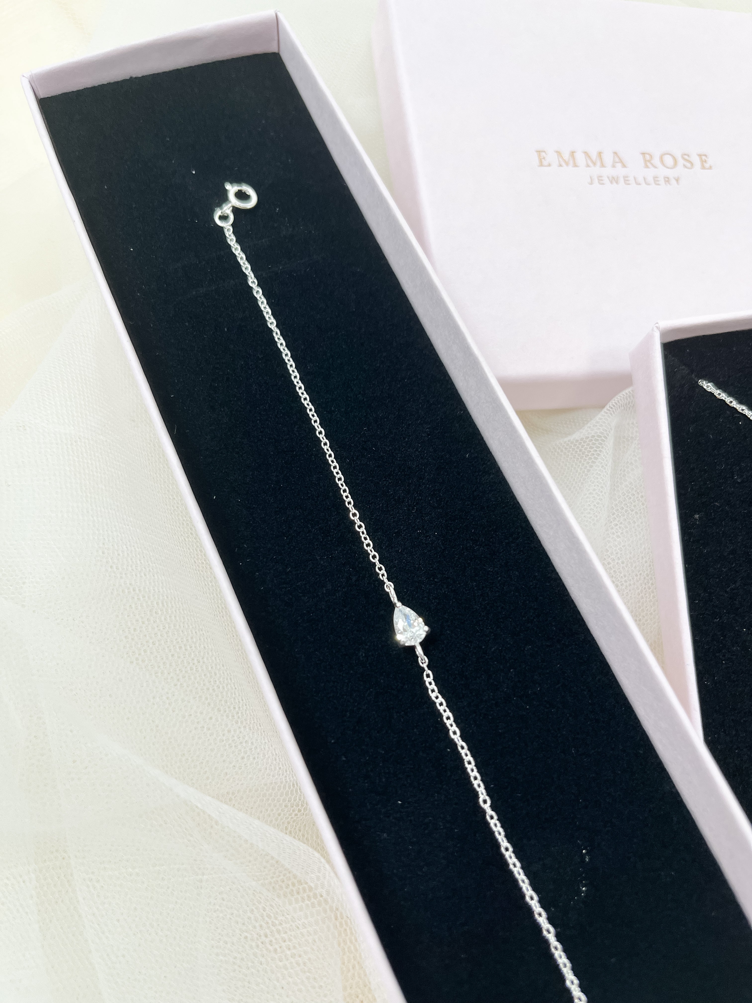 Sterling Silver Pear Stud Necklace Set