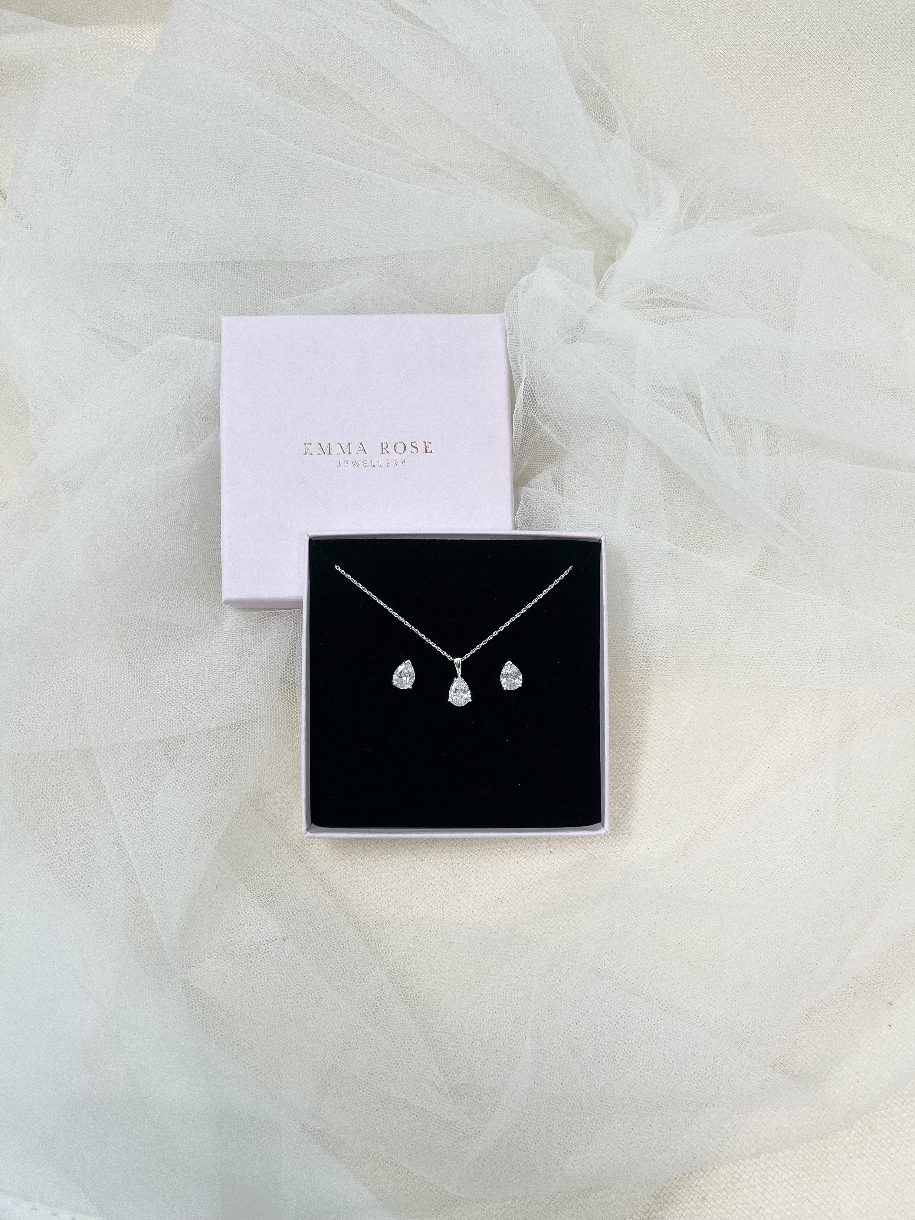 Sterling Silver Pear Stud Necklace Set