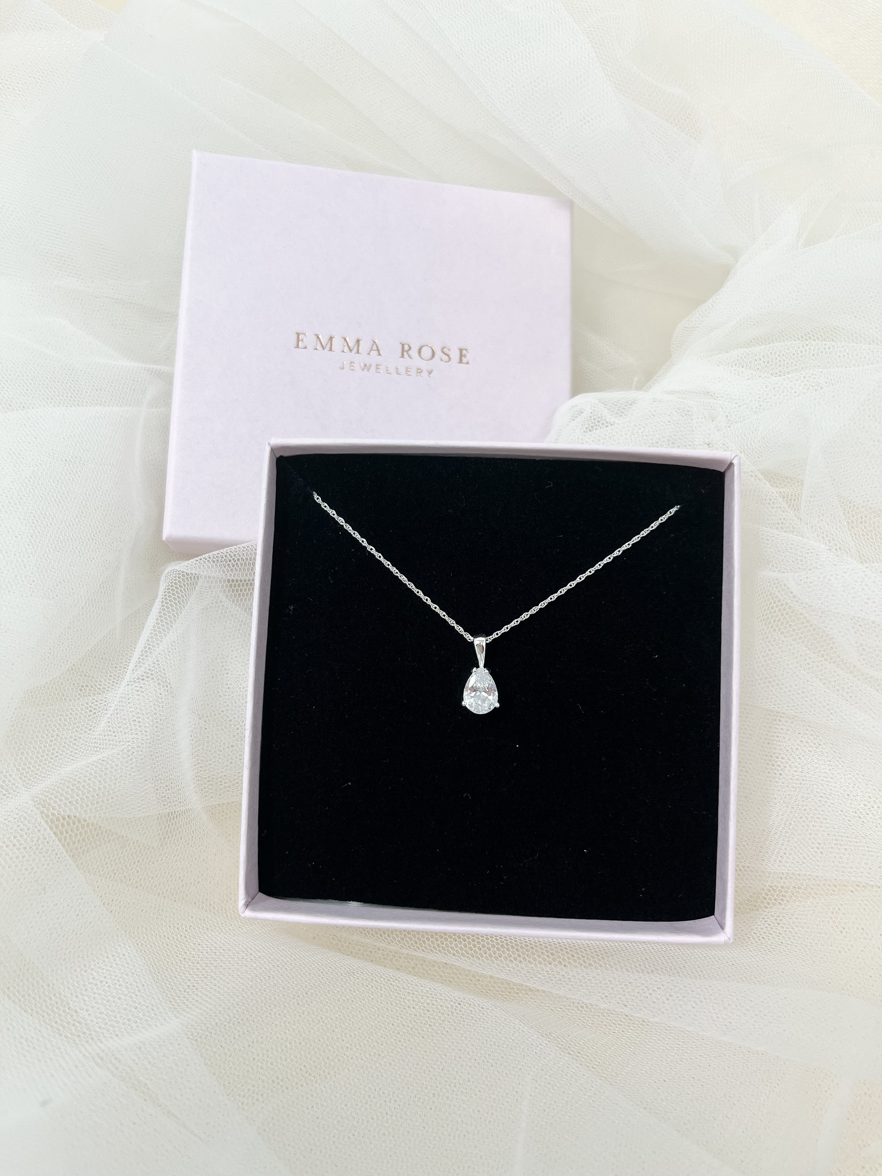 Sterling Silver Pear Stud Necklace Set