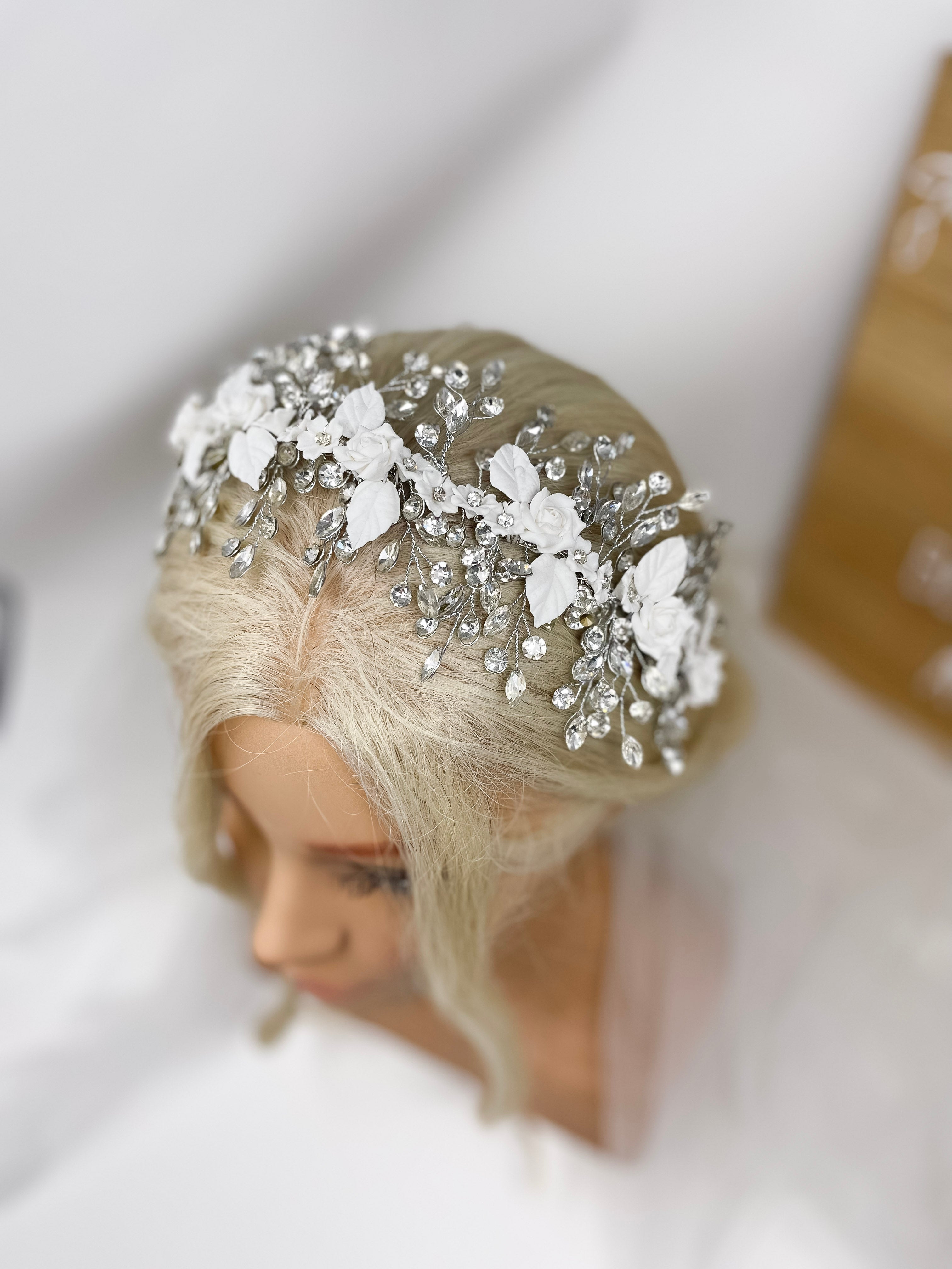 Crystal and Clay Flower Headband