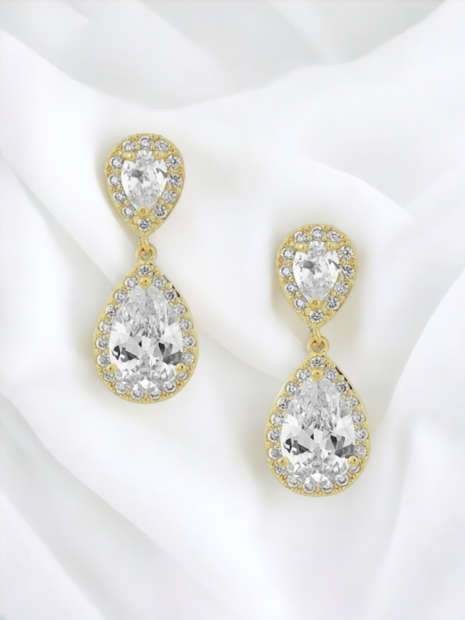 Rose Gold Halo Teardrop Bridal Earrings
