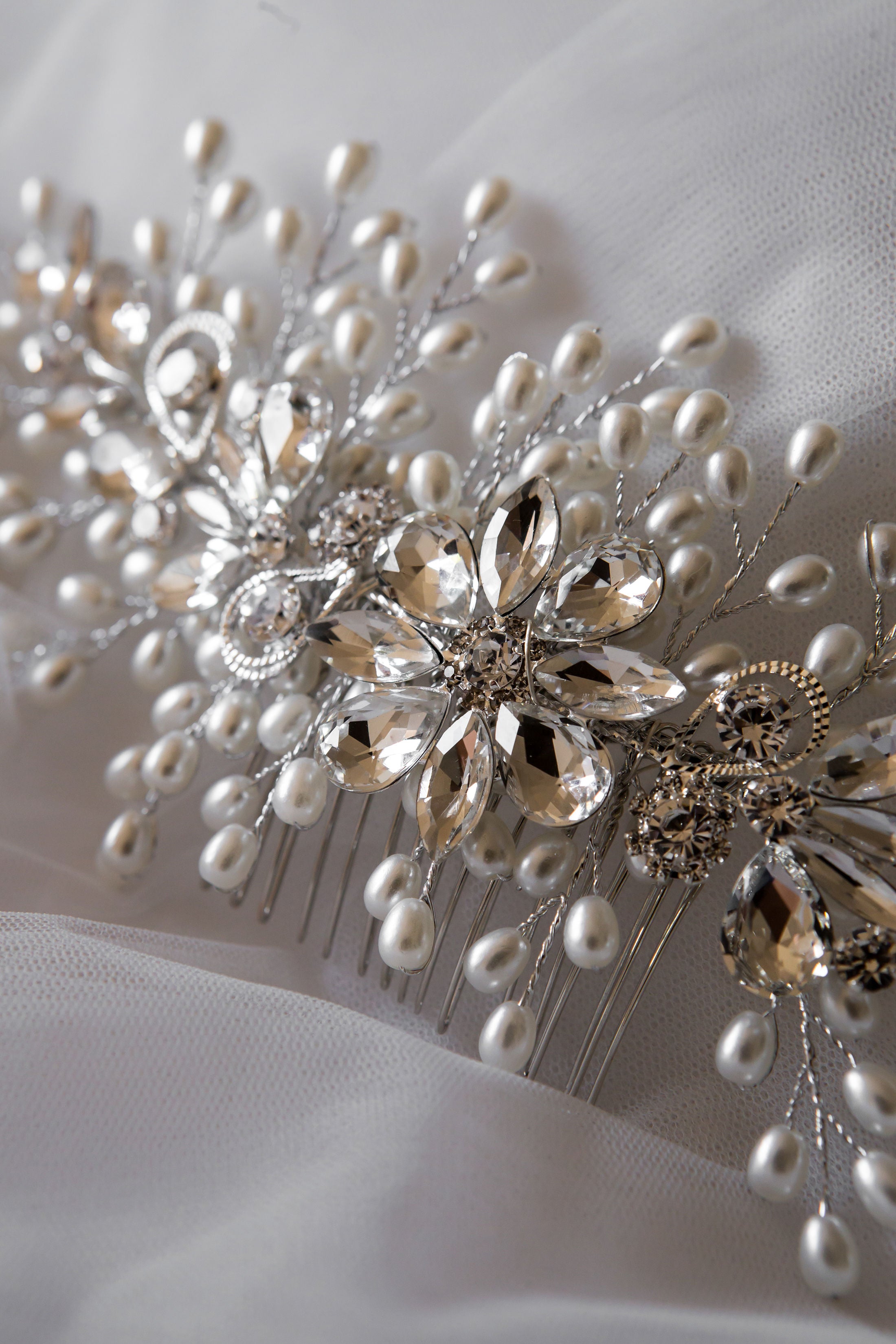 Statement Crystal and Pearl Bridal Comb