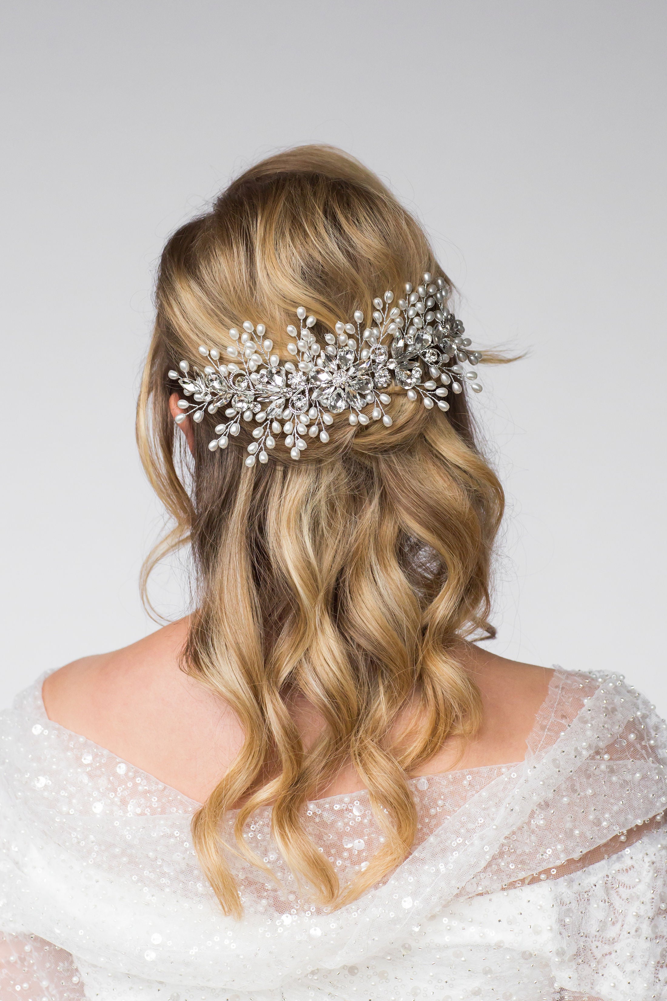 Statement Crystal and Pearl Bridal Comb