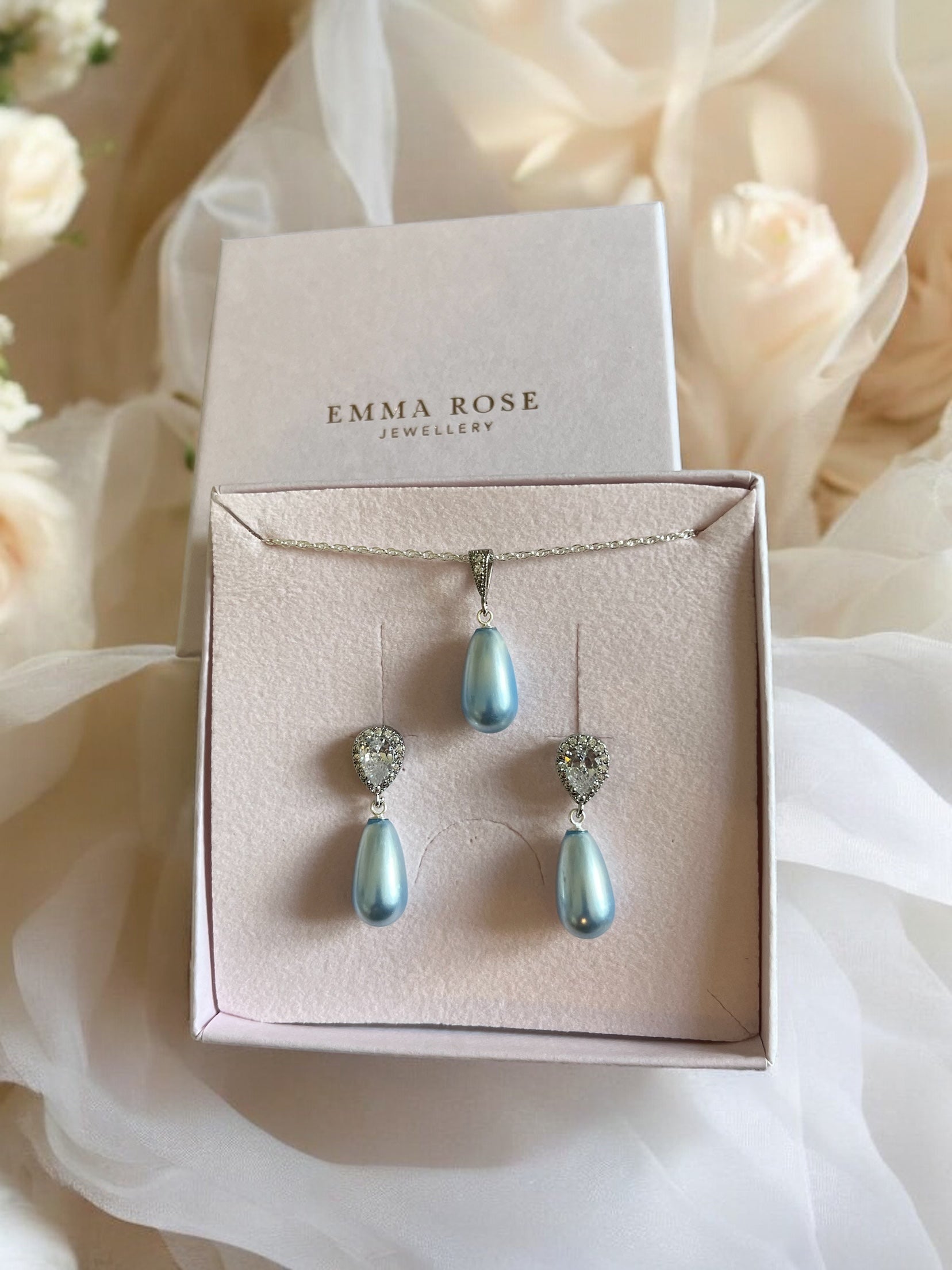 Baby Blue Teardrop Pearl Bridal Earrings