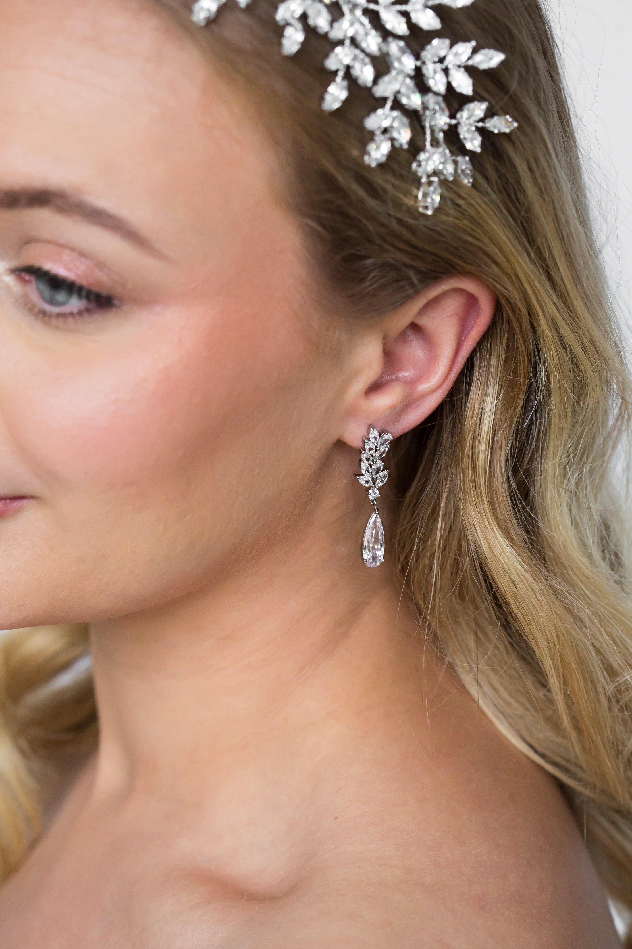 Crystal Drop Long Fancy Bridal Earrings