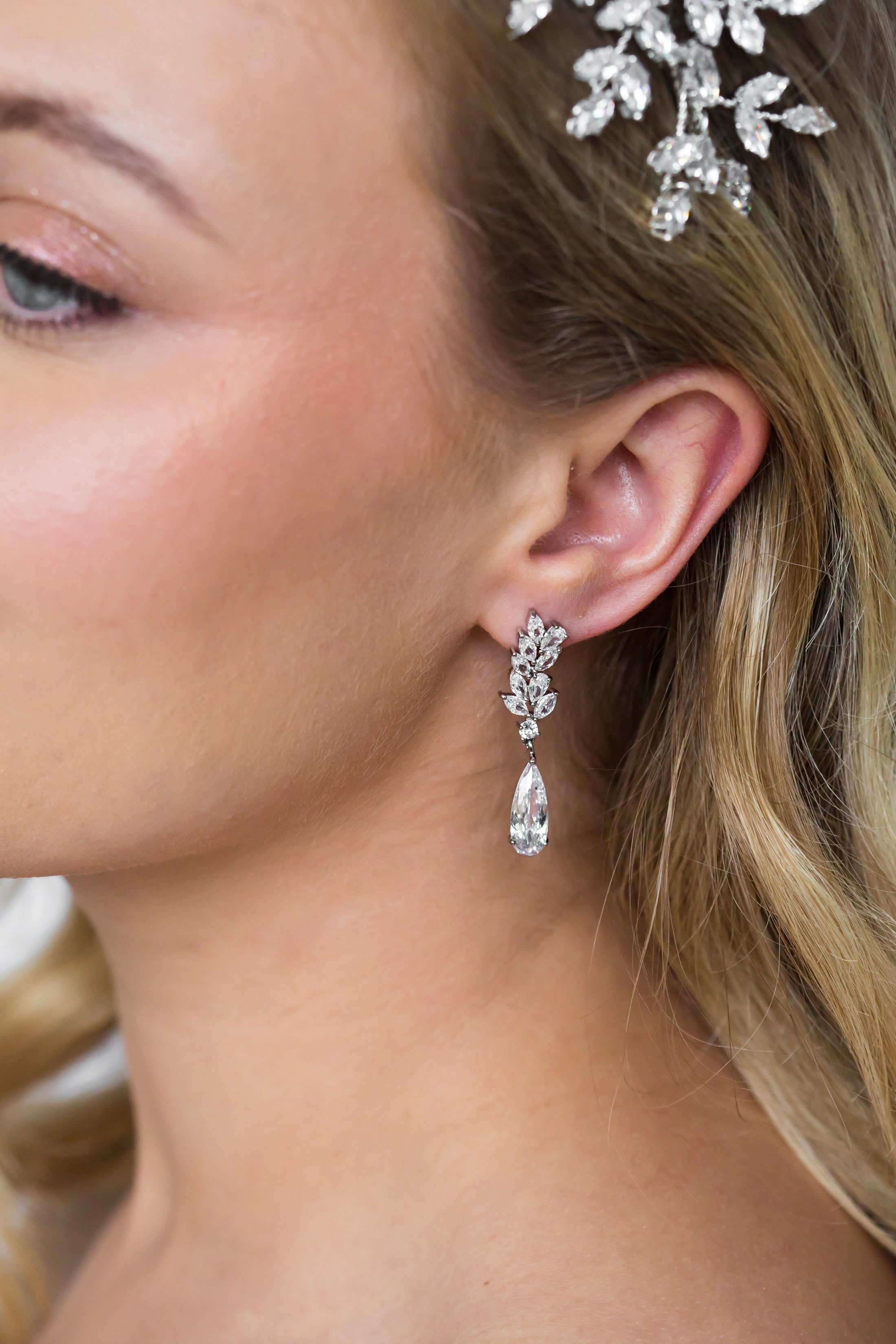Crystal Drop Long Fancy Bridal Earrings