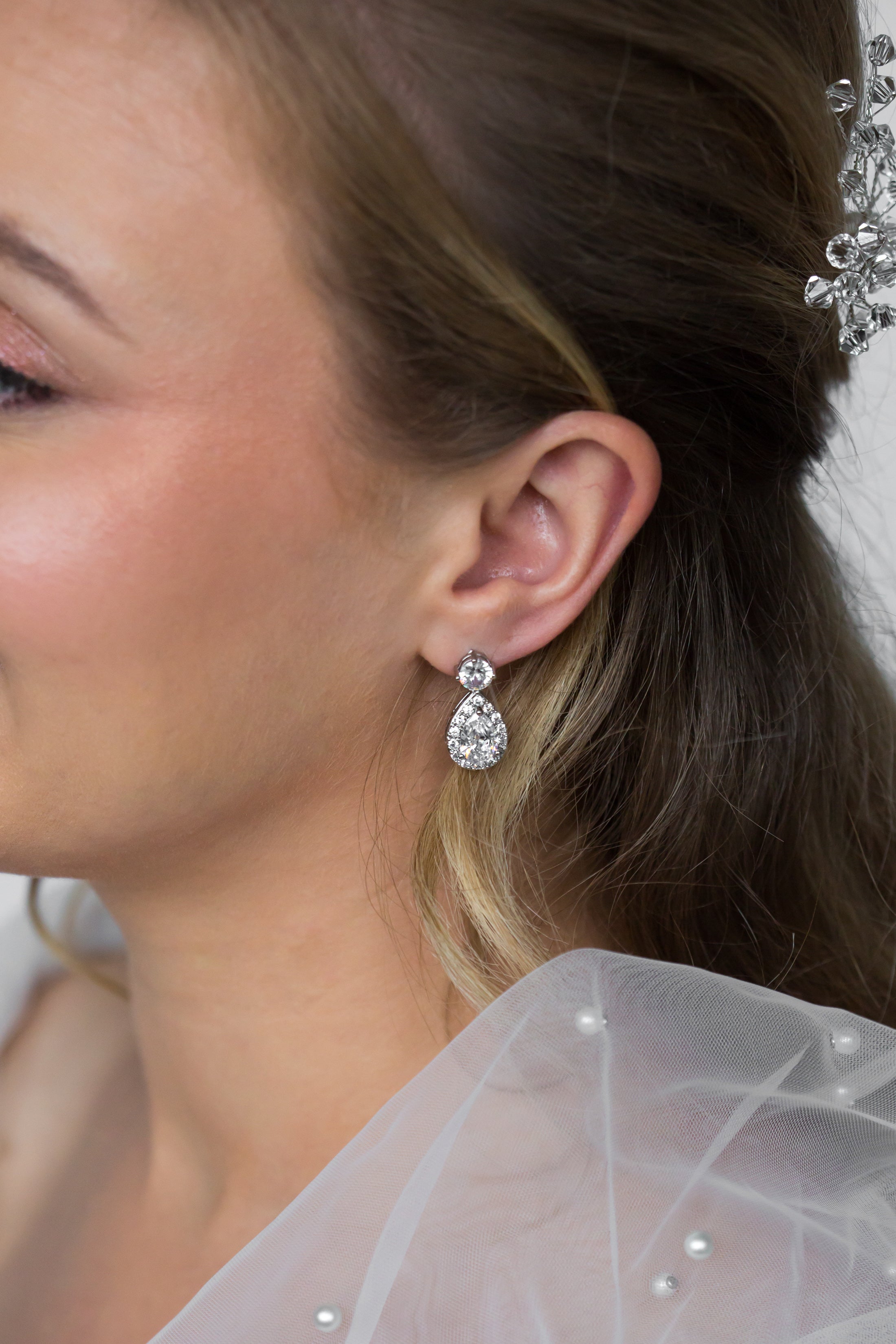 Small Halo Bridal Earrings