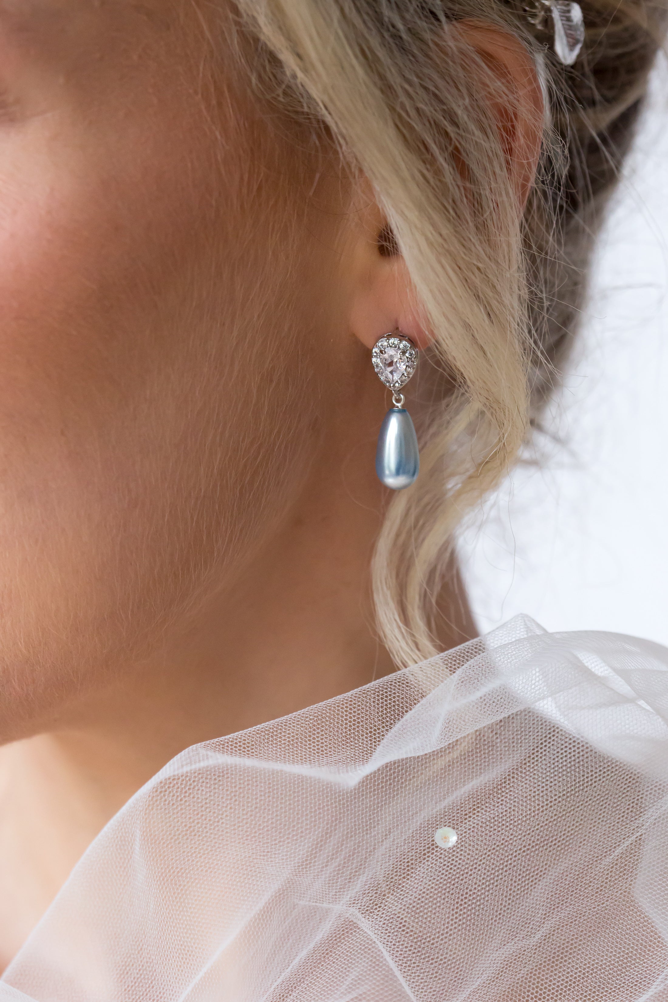 Baby Blue Teardrop Pearl Bridal Earrings