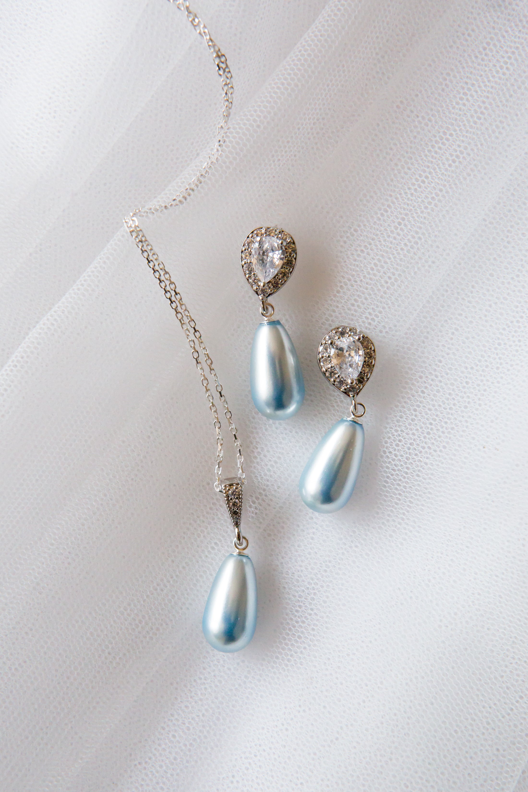 Baby Blue Teardrop Pearl Bridal Earrings
