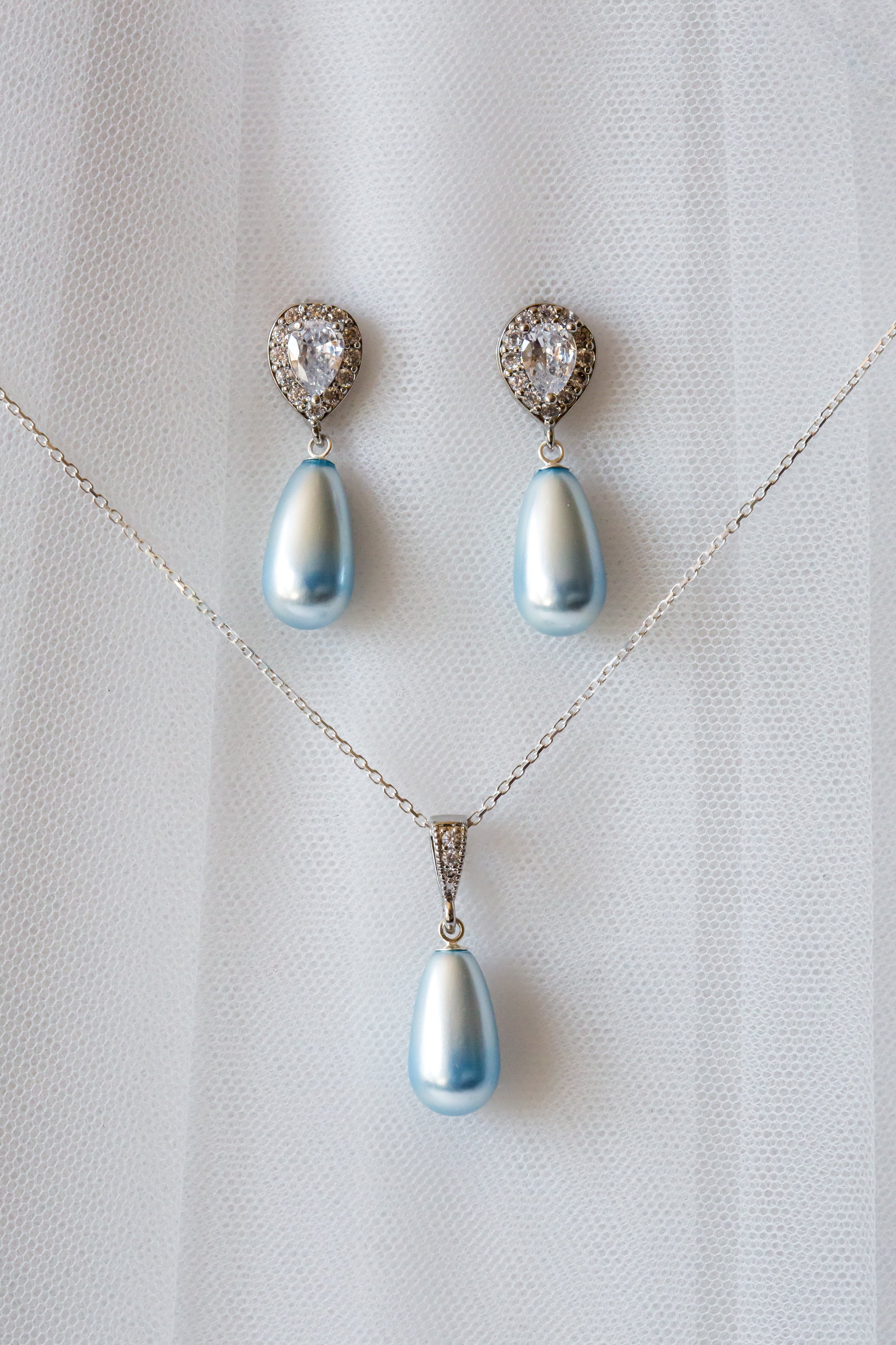 Baby Blue Teardrop Pearl Bridal Earrings