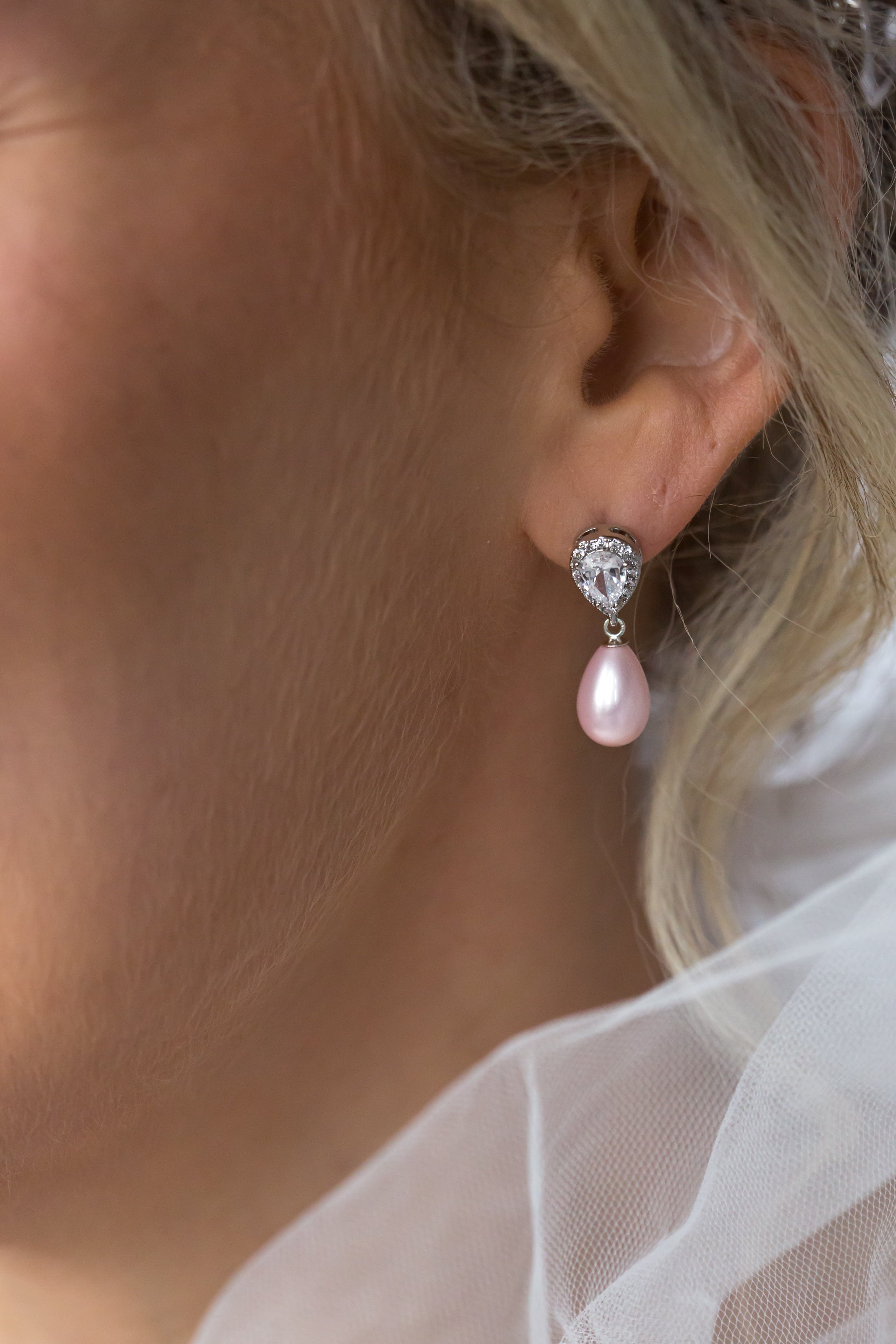 Pink Teardrop Pearl Bridal Earrings