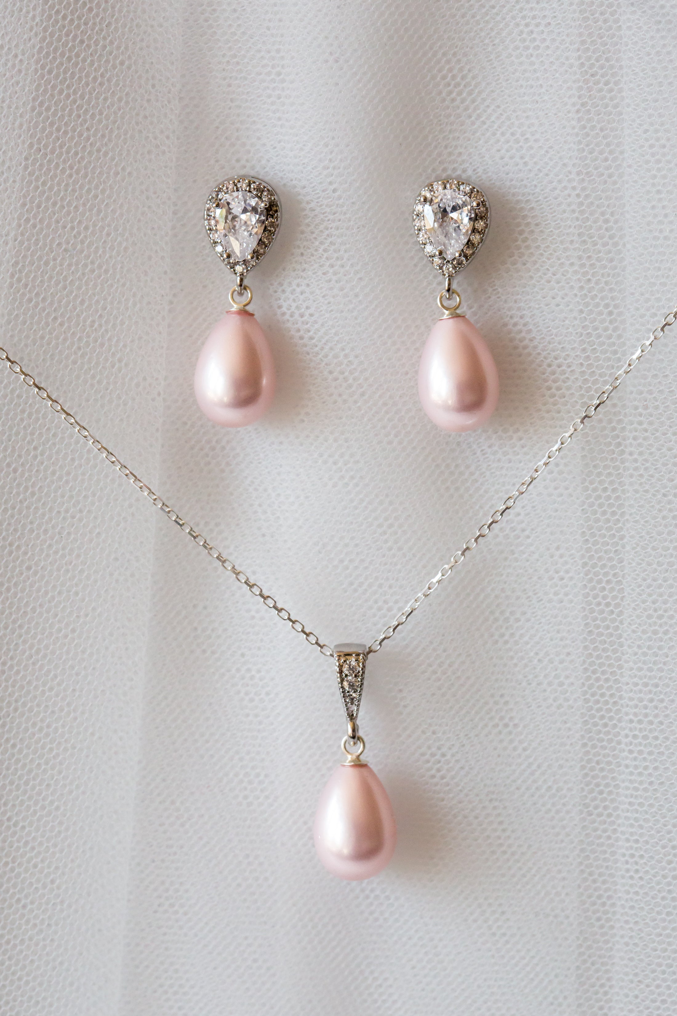Pink Teardrop Pearl Bridal Earrings