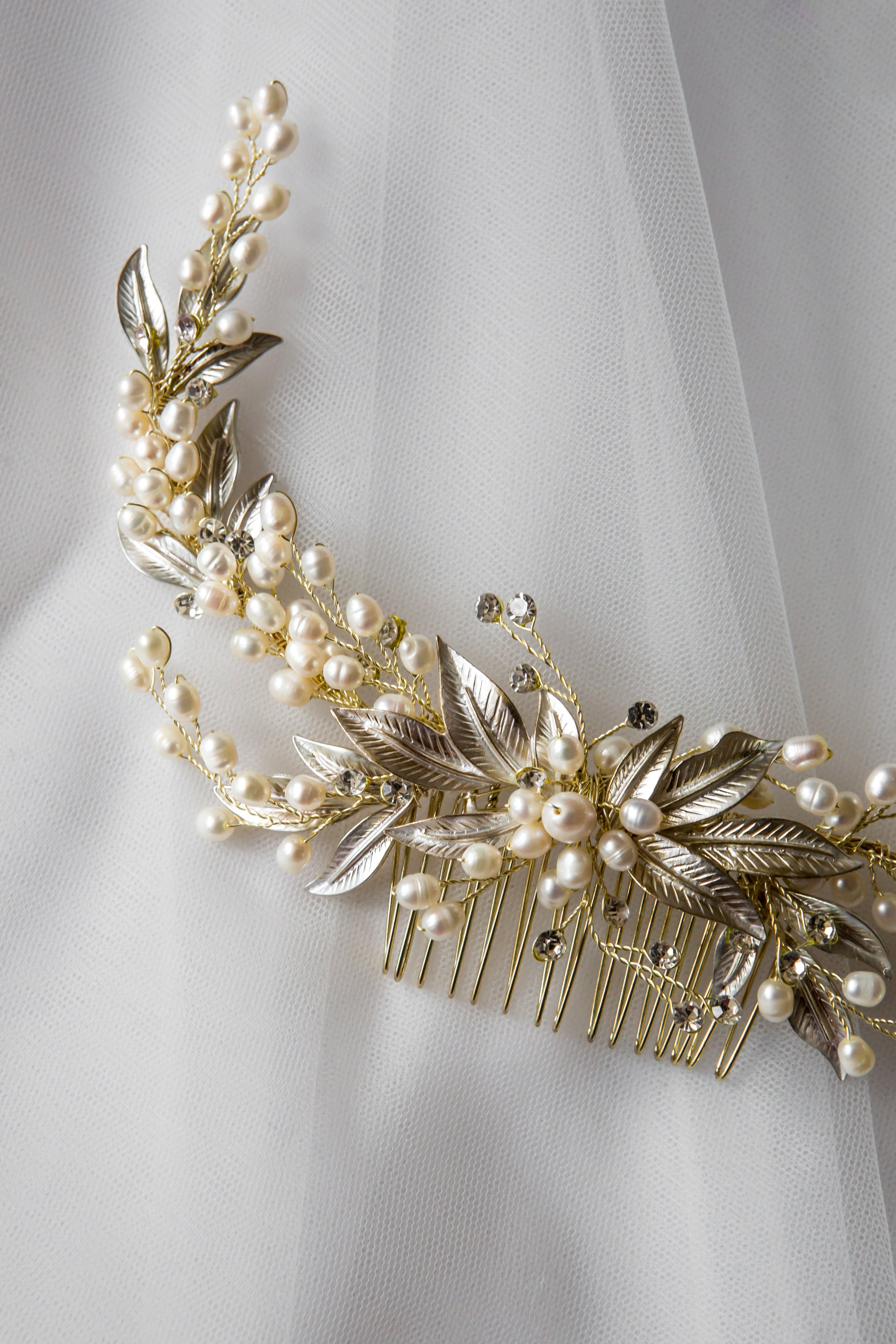 Gold and Pearl Bridal Hair Comb