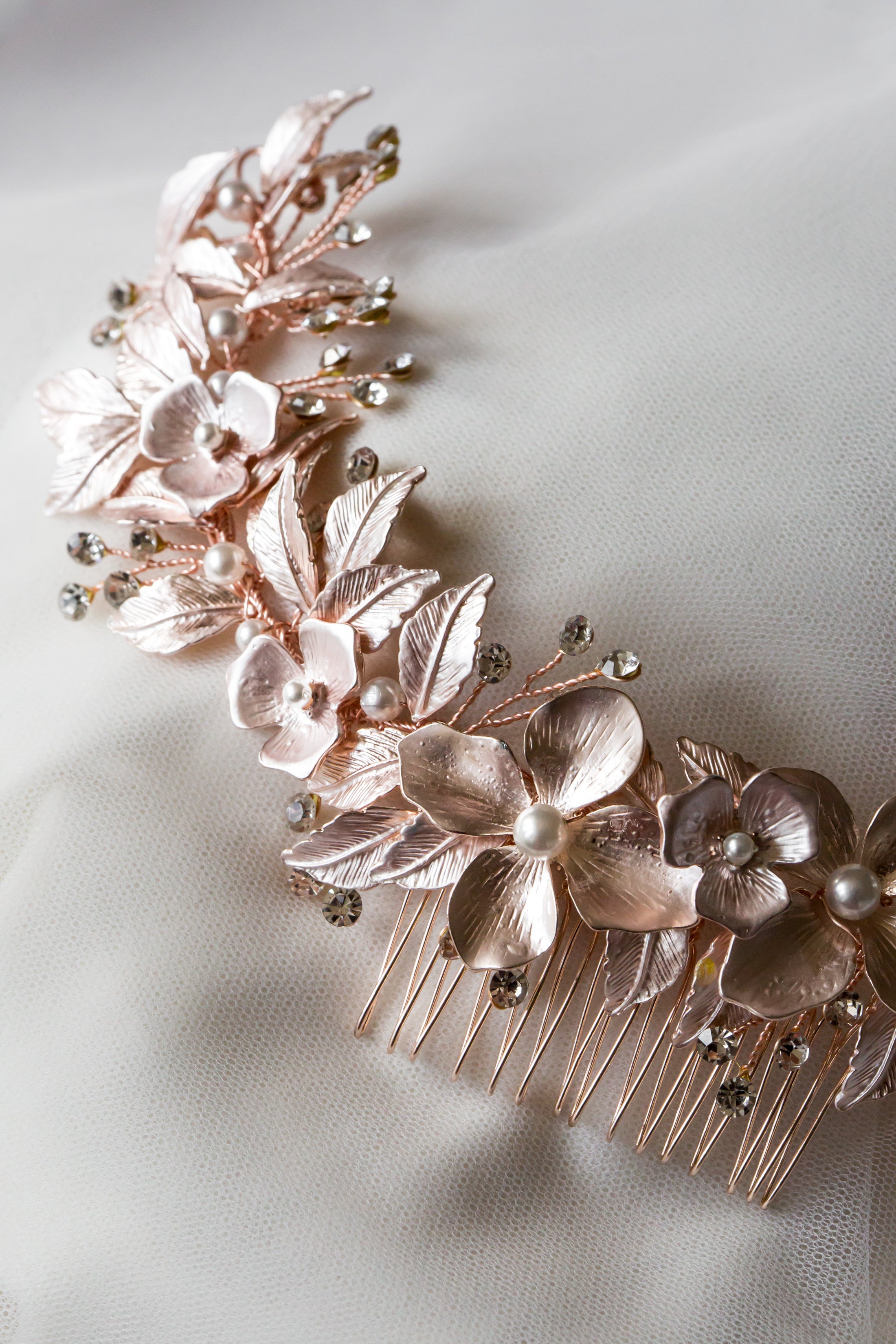 Blush Rose Gold Floral Hair Comb