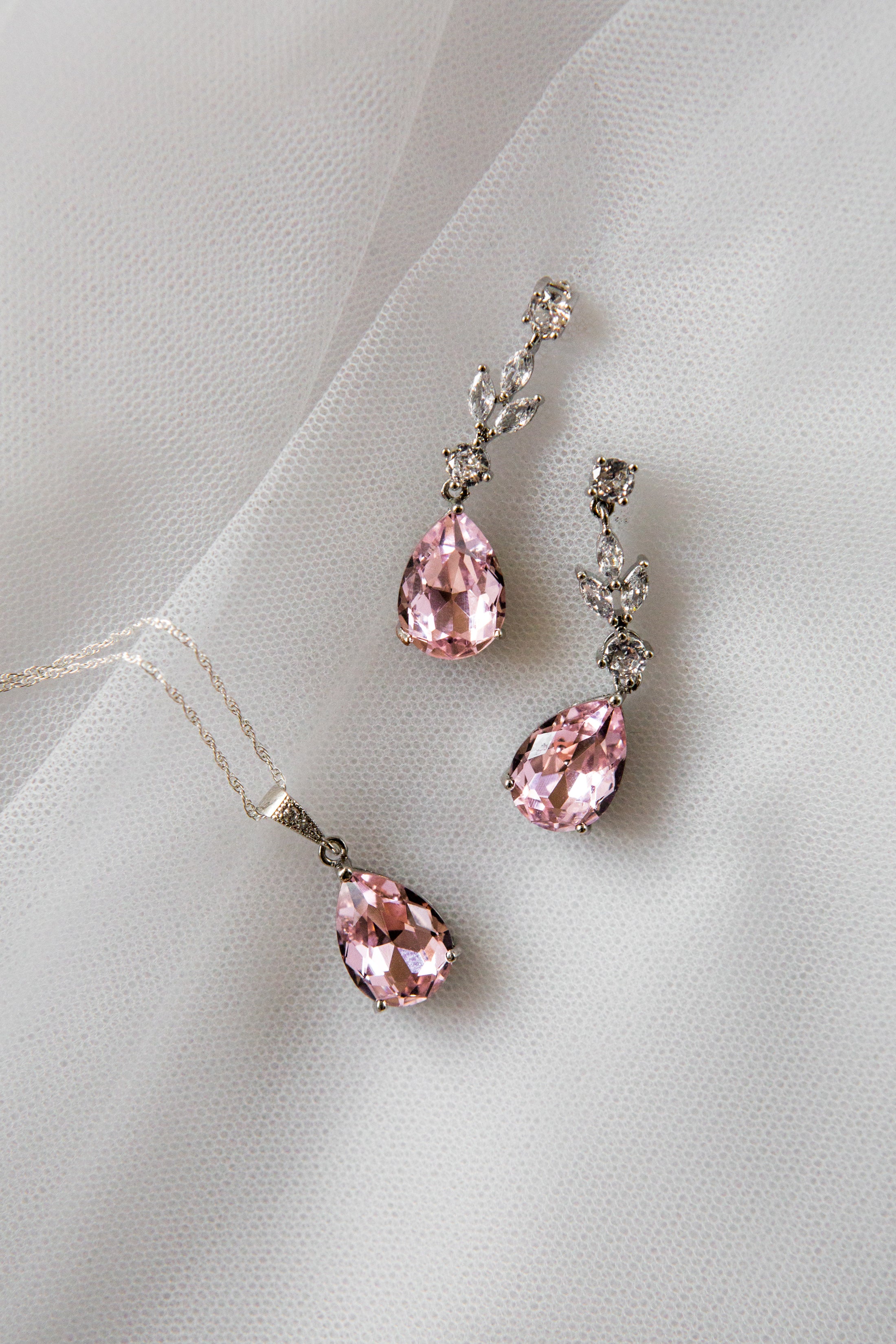 Dusky Blush Pink Crystal Teardrop Earrings