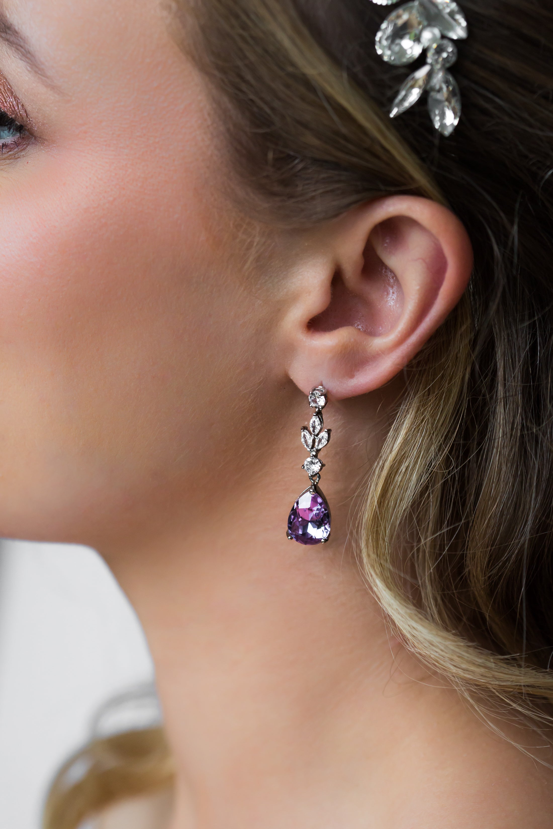 Lilac Purple Teardrop Bridal Earrings