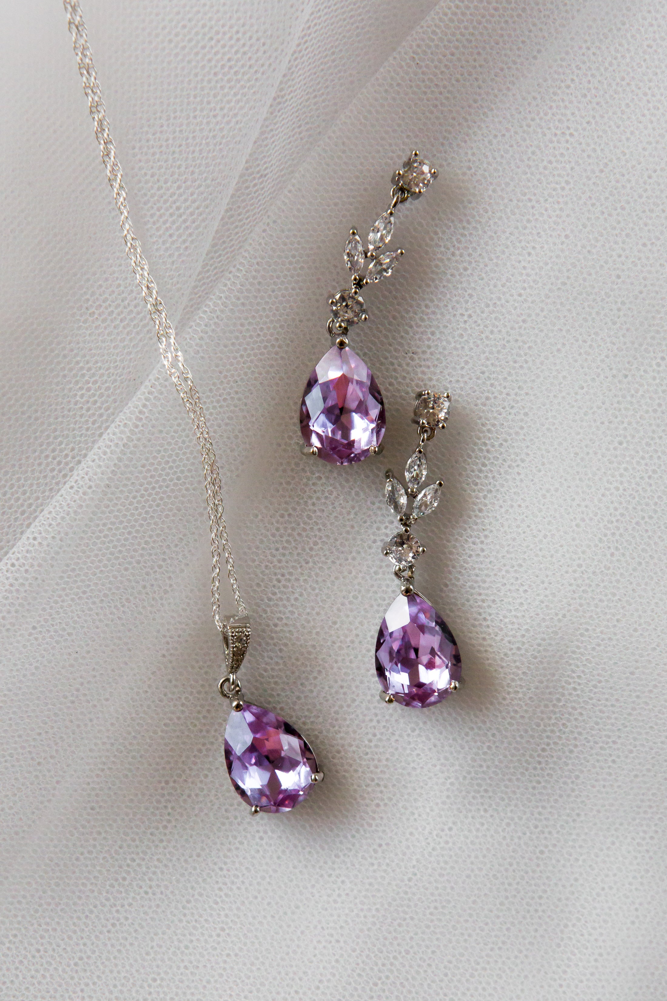 Lilac Purple Teardrop Bridal Jewellery Set