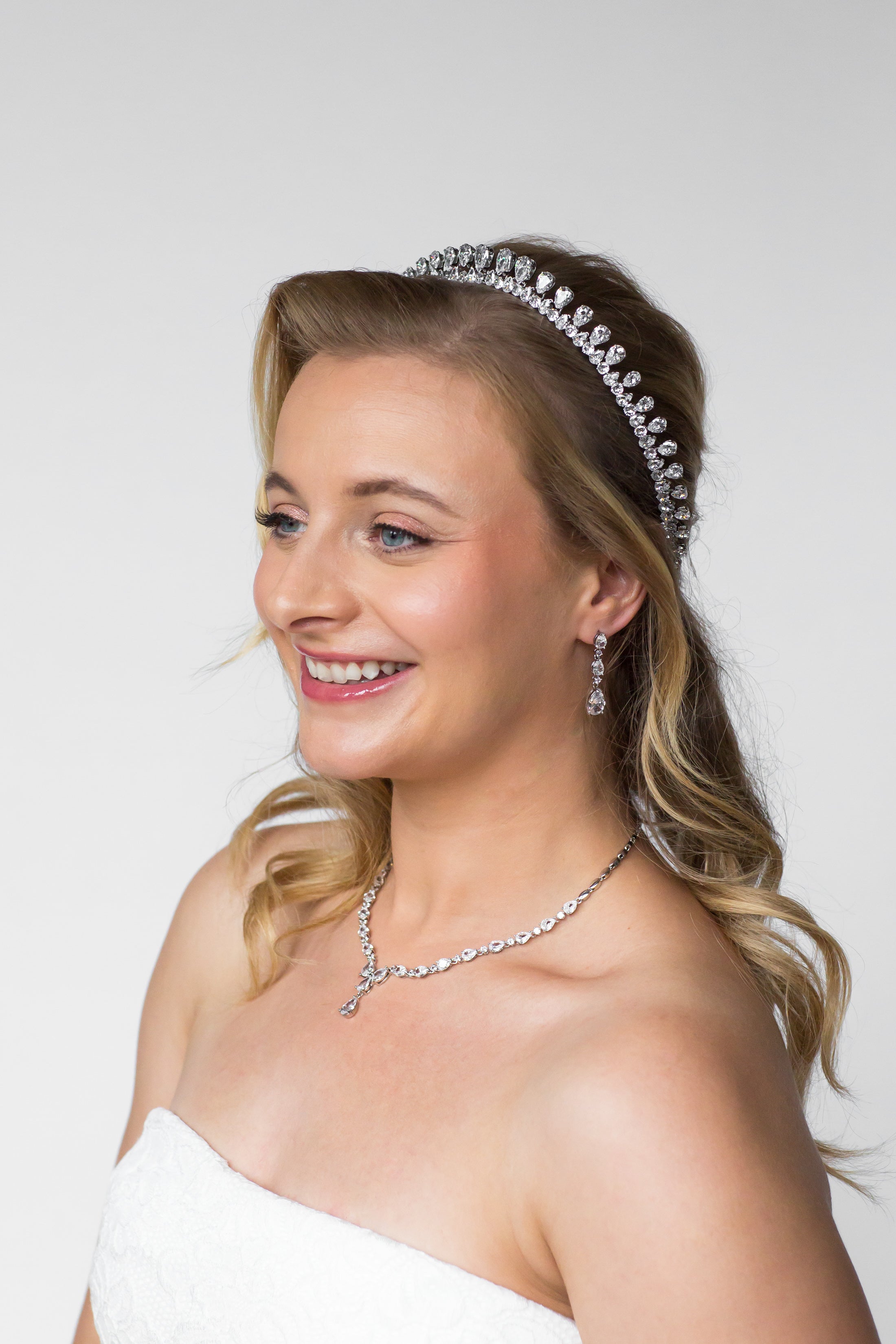 Silver Teardrop Crystal Bridal Crown Tiara