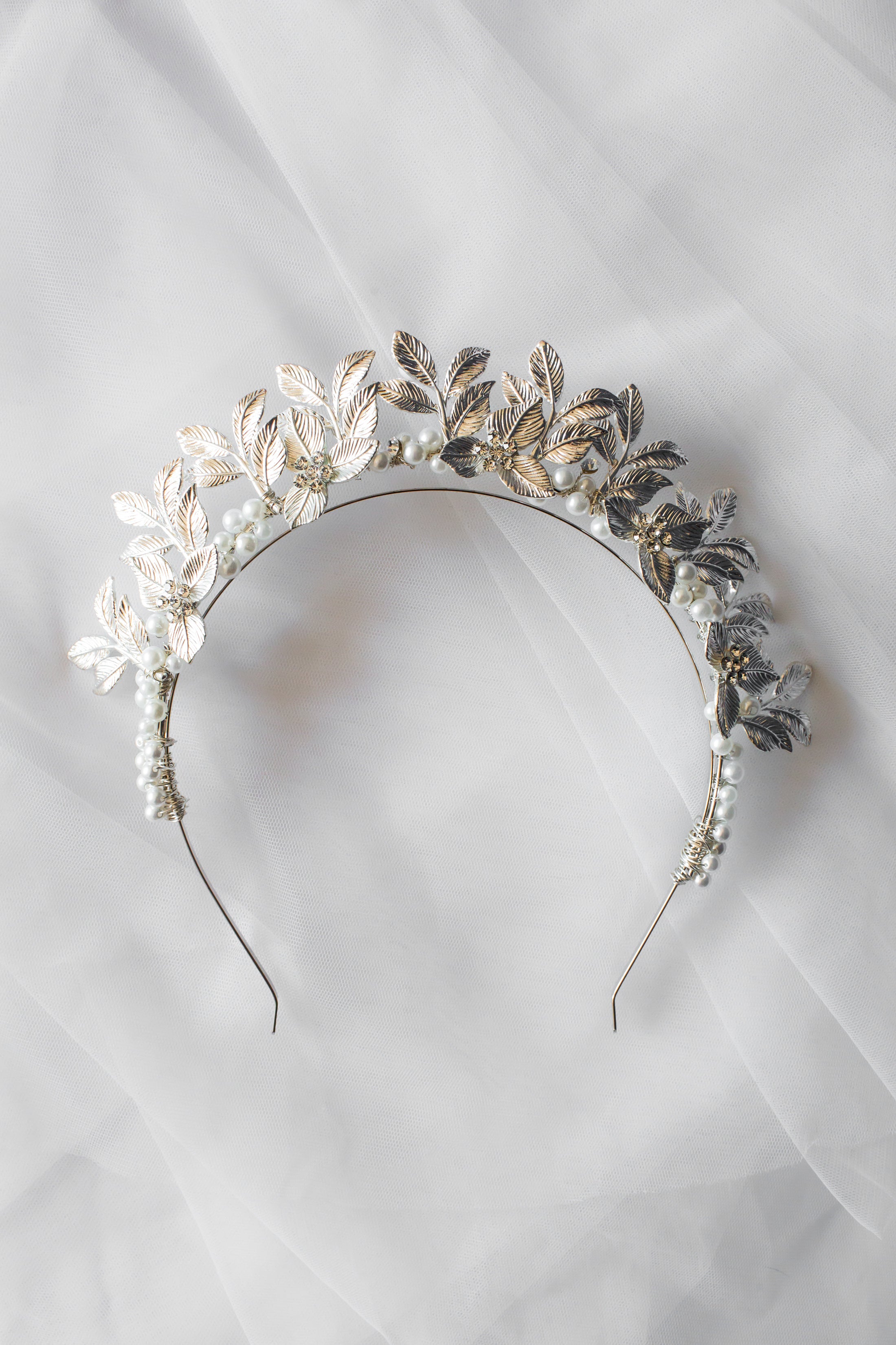 Big Silver Leaf Crown Tiara Headband