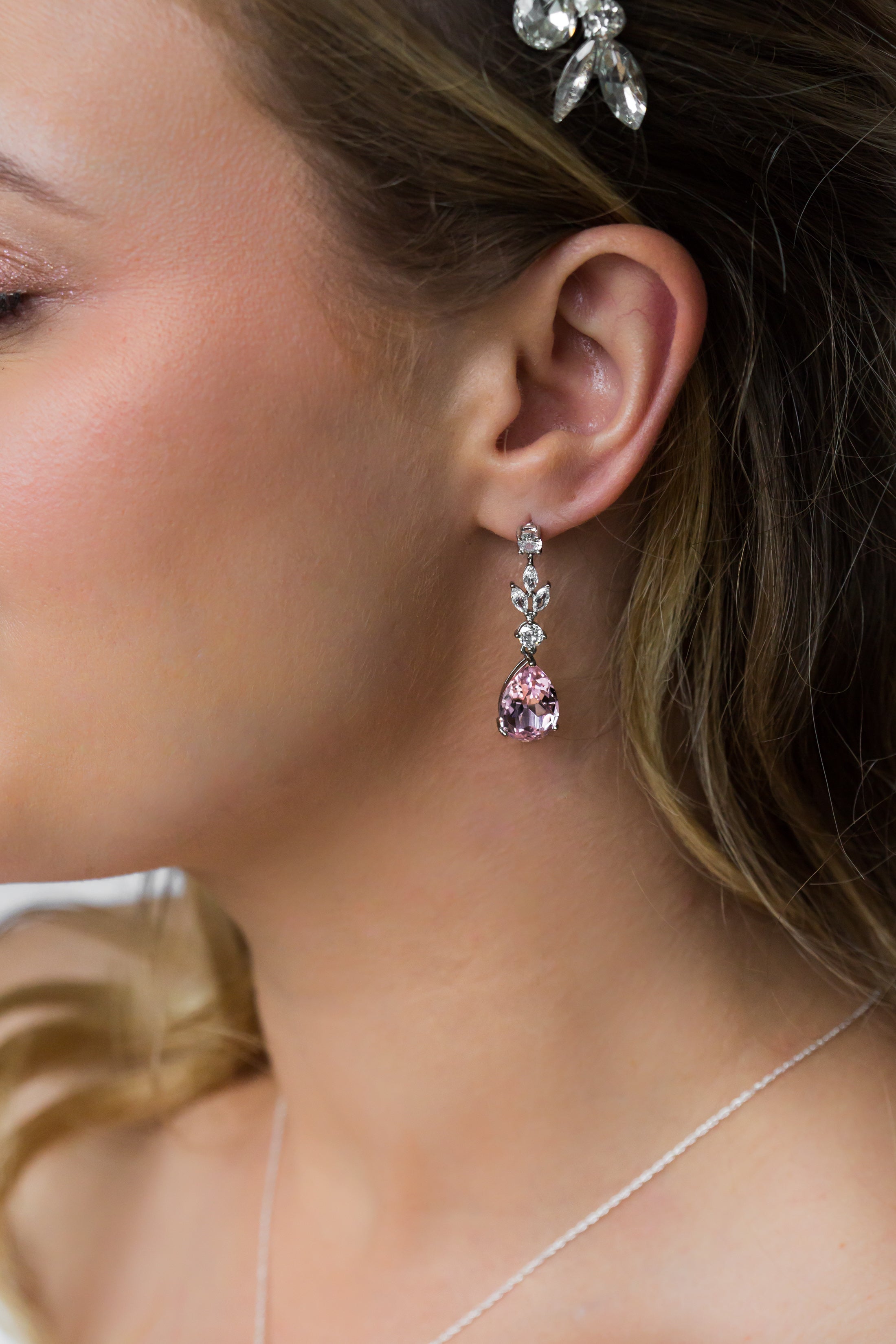 Dusky Blush Pink Crystal Teardrop Earrings