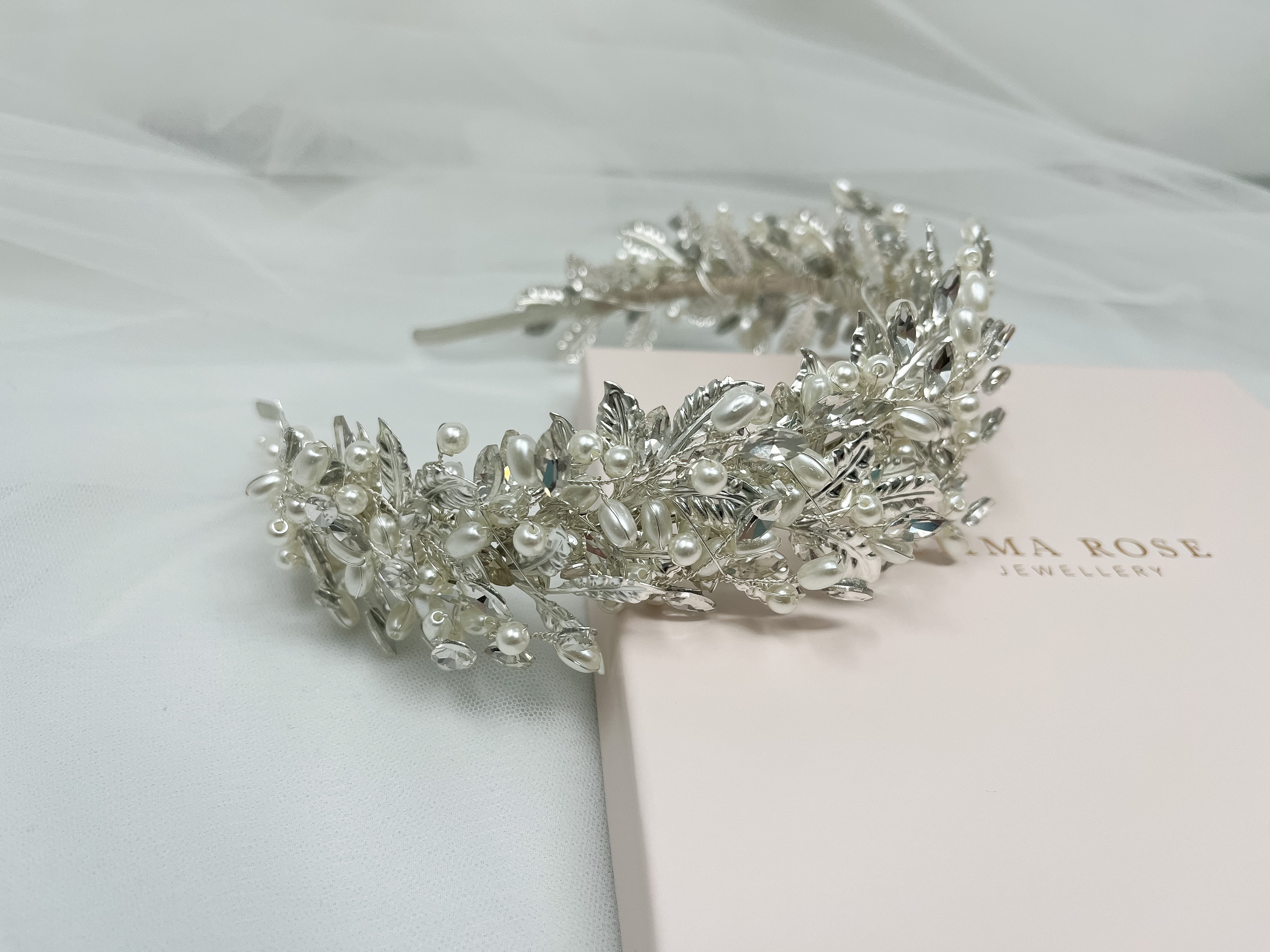Pearl Leaf and Sparkle Bridal Headband