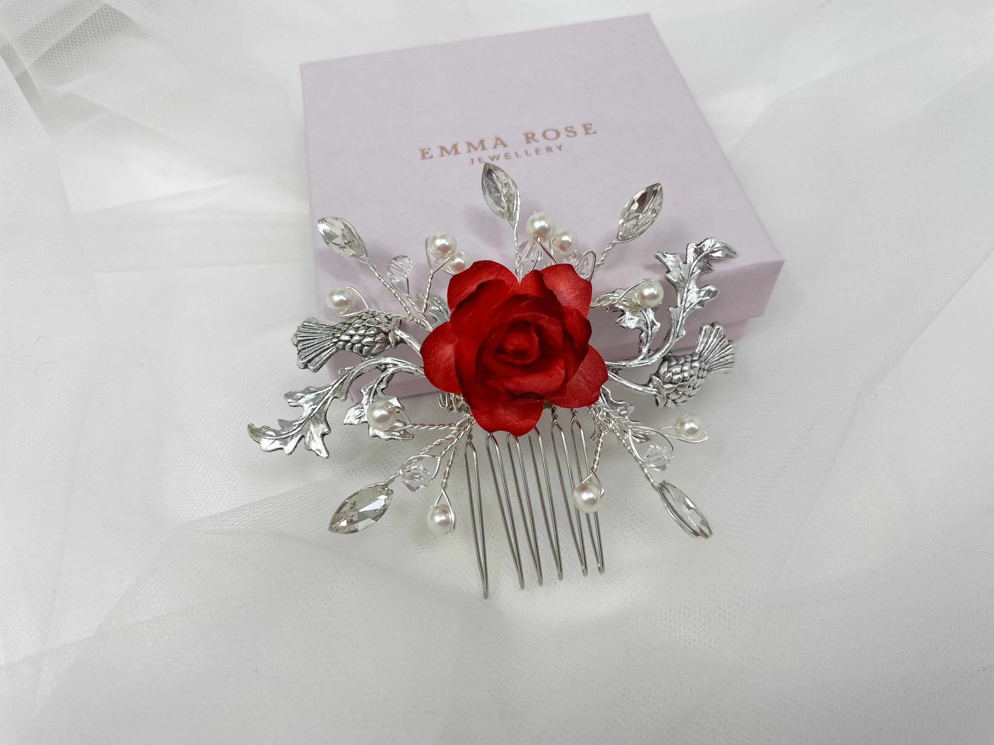 Red Rose and Thistle Hair Comb
