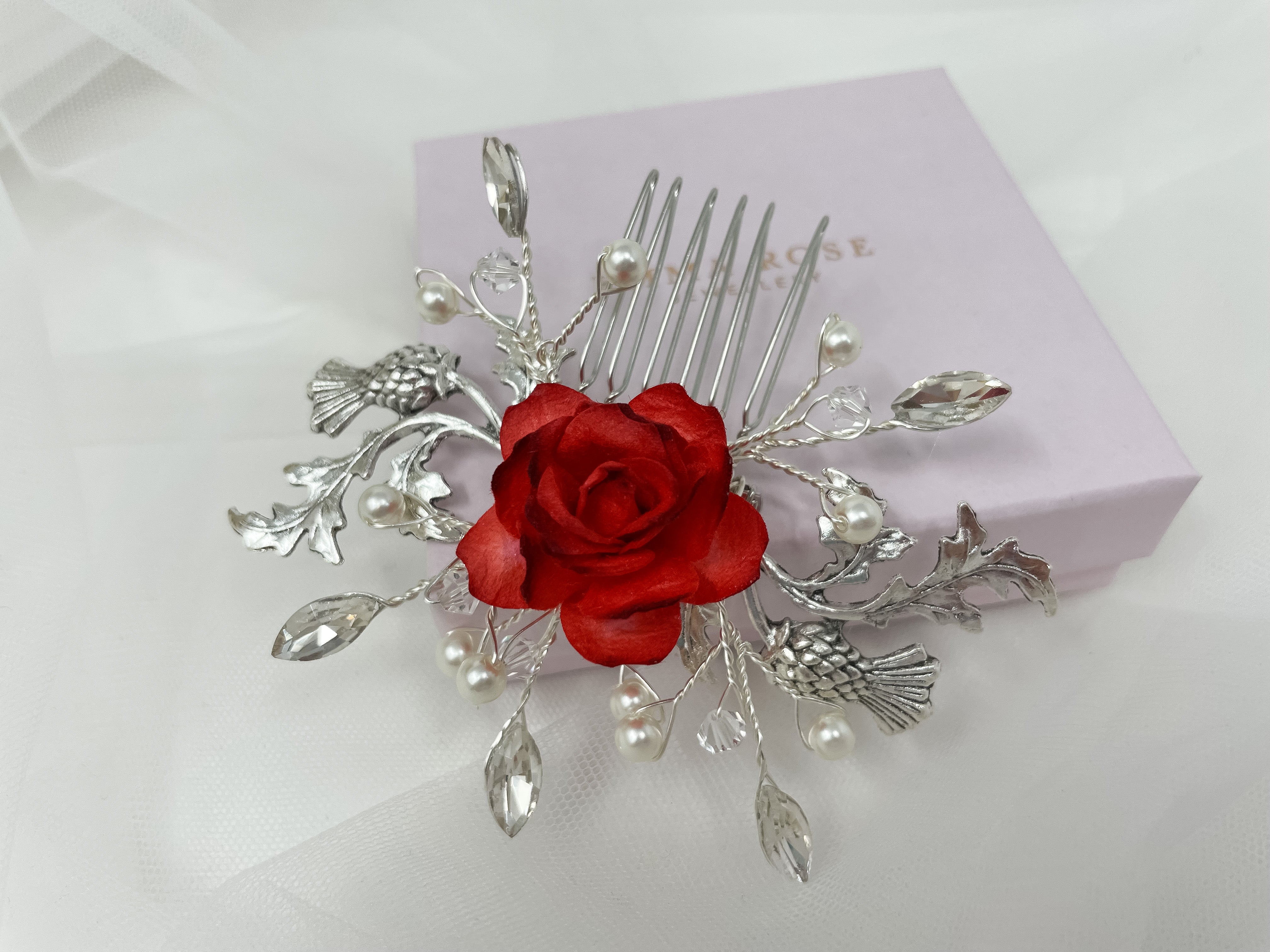 Red Rose and Thistle Hair Comb